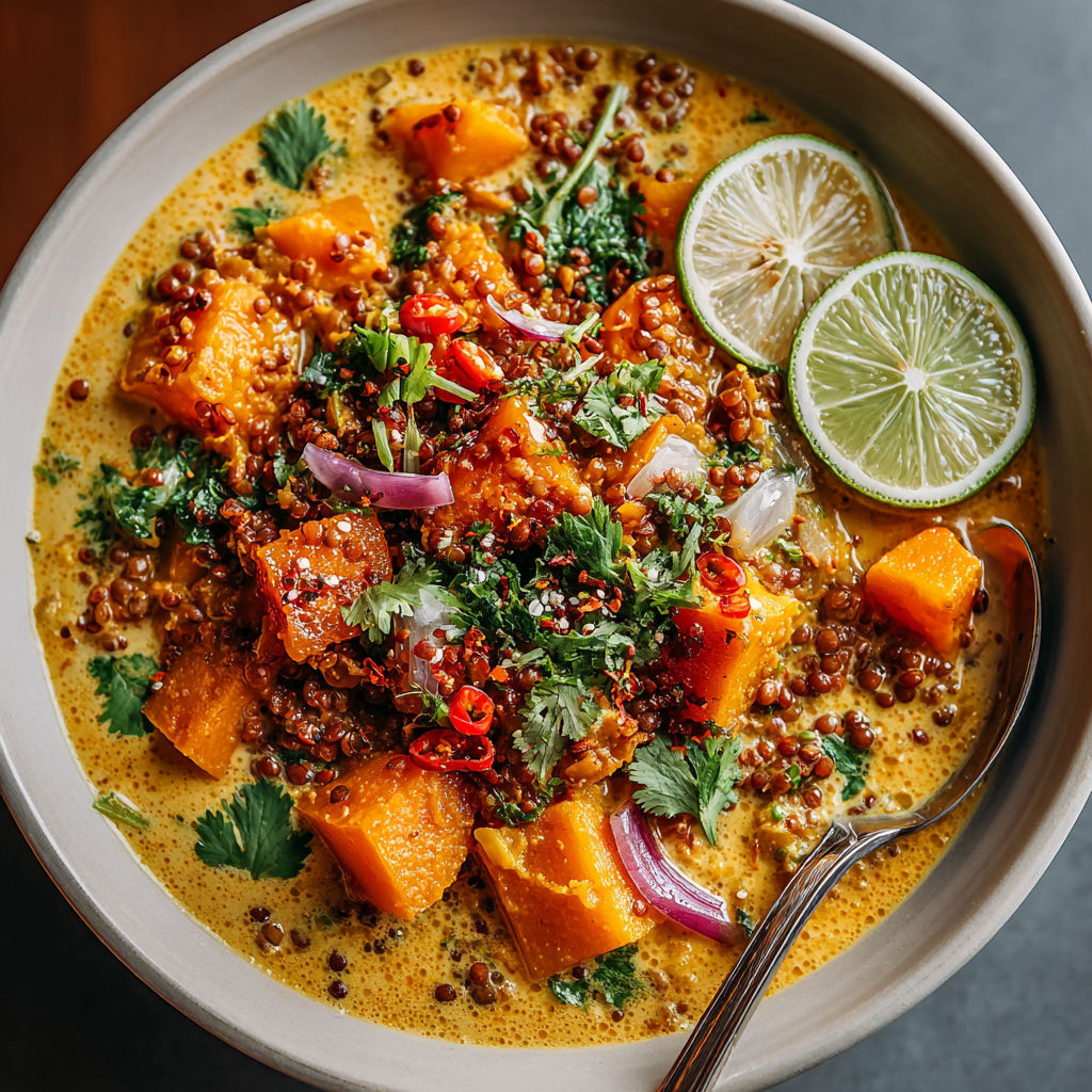 A bowl of food with a spoon in it.