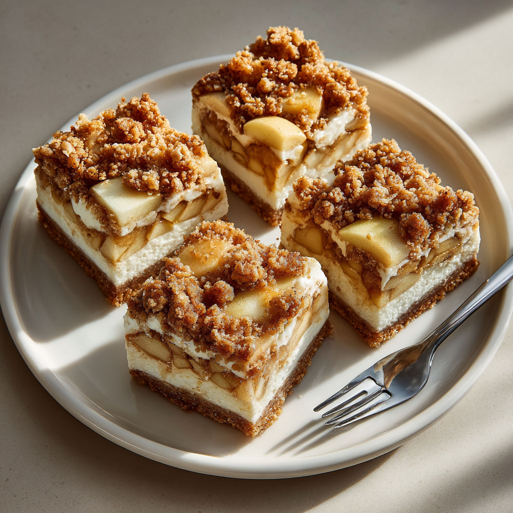 A plate of Apple Crisp Cheesecake Bars.
