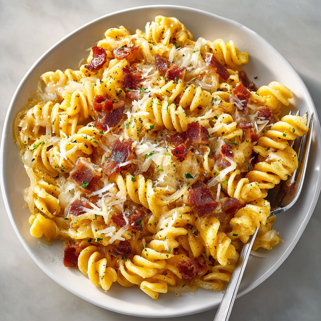 A bowl of pasta with meat and cheese.