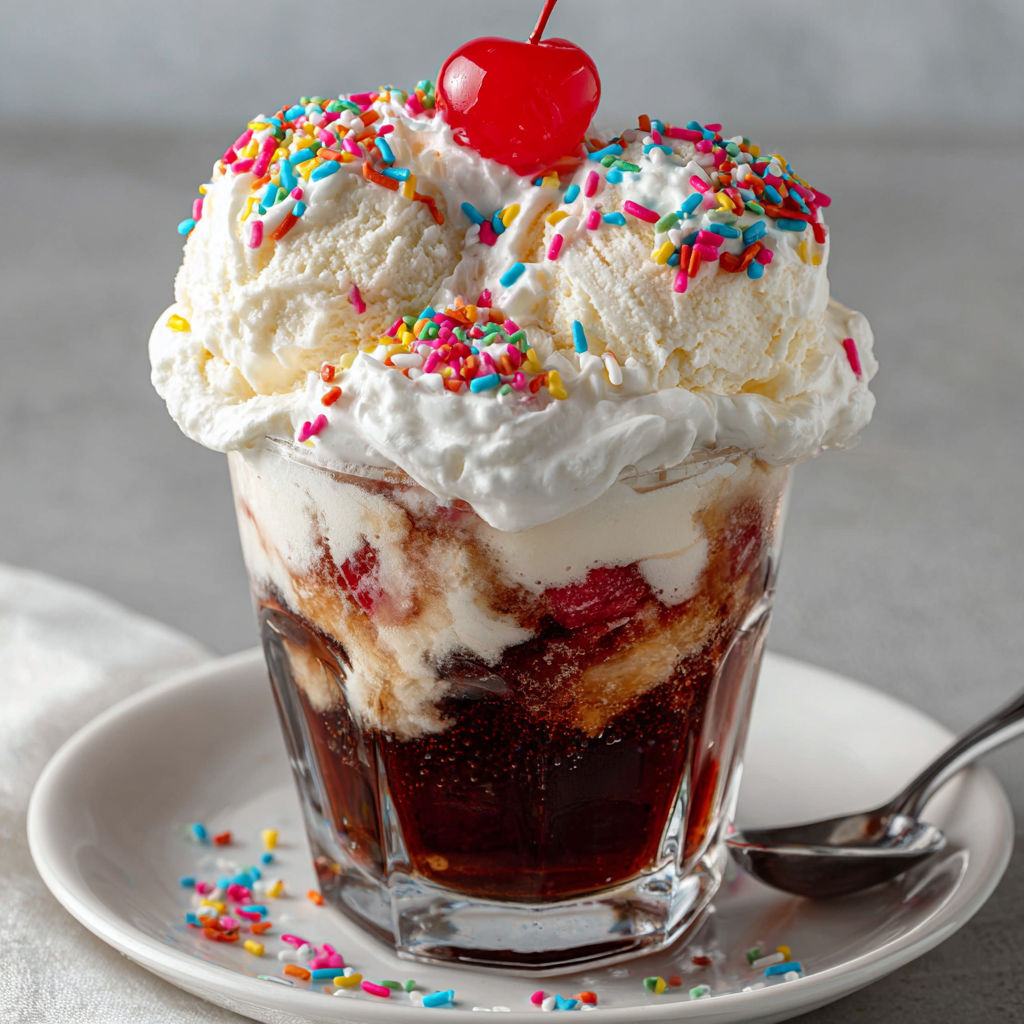 A glass of ice cream with a cherry on top.
