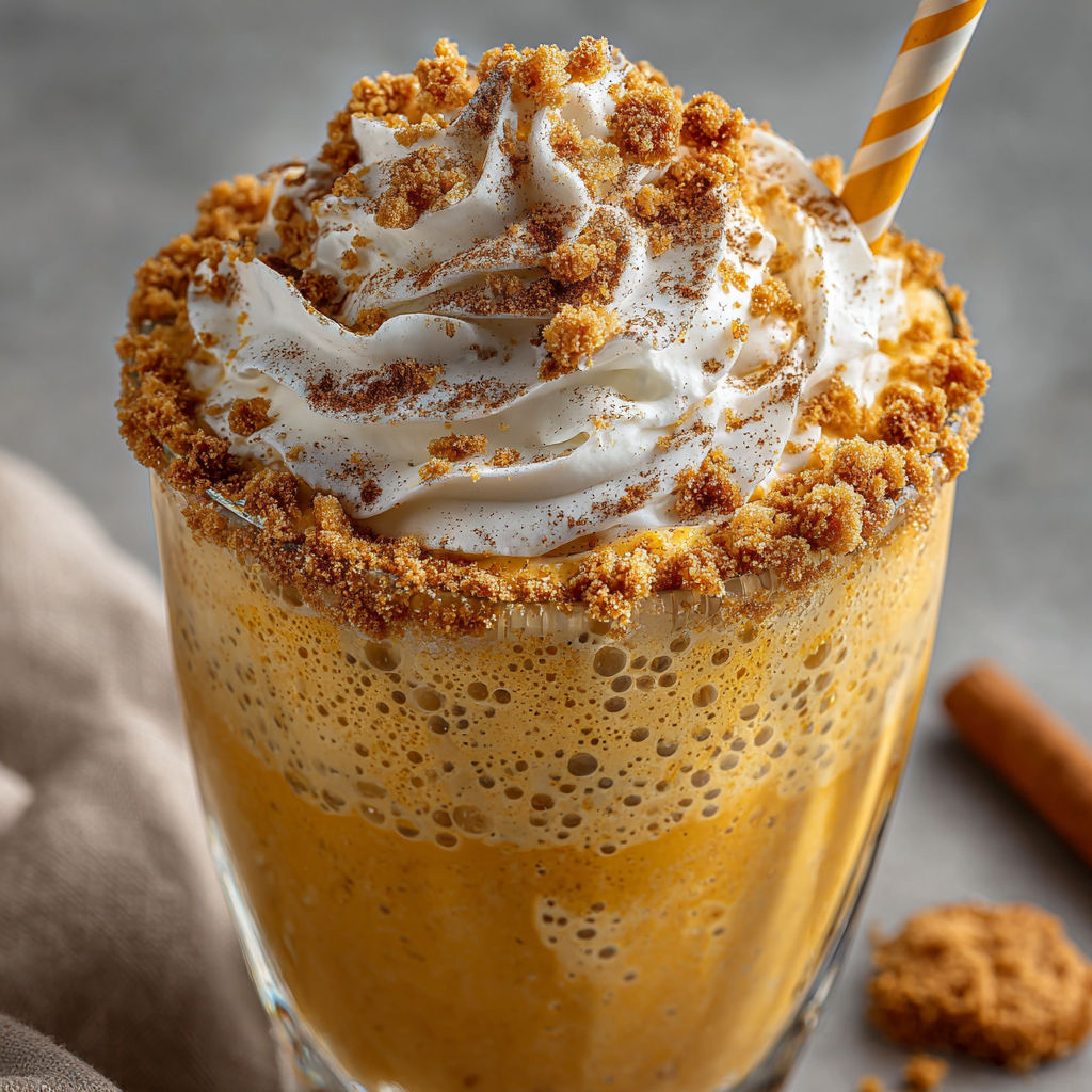 A glass of pumpkin spice milkshake with whipped cream.