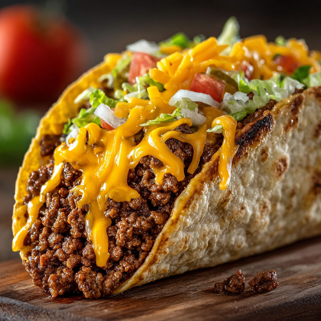 A taco with cheese and tomatoes.