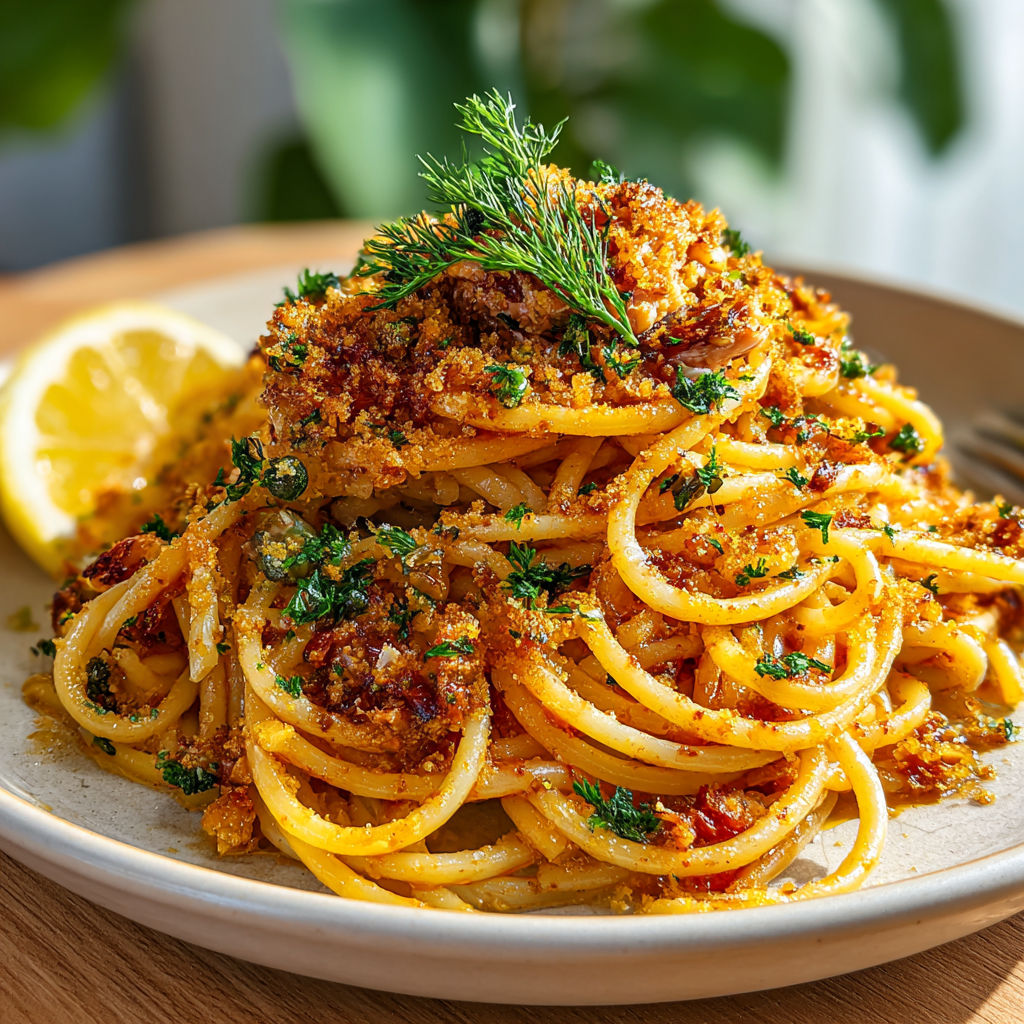 A plate of pasta with a lemon wedge on top.