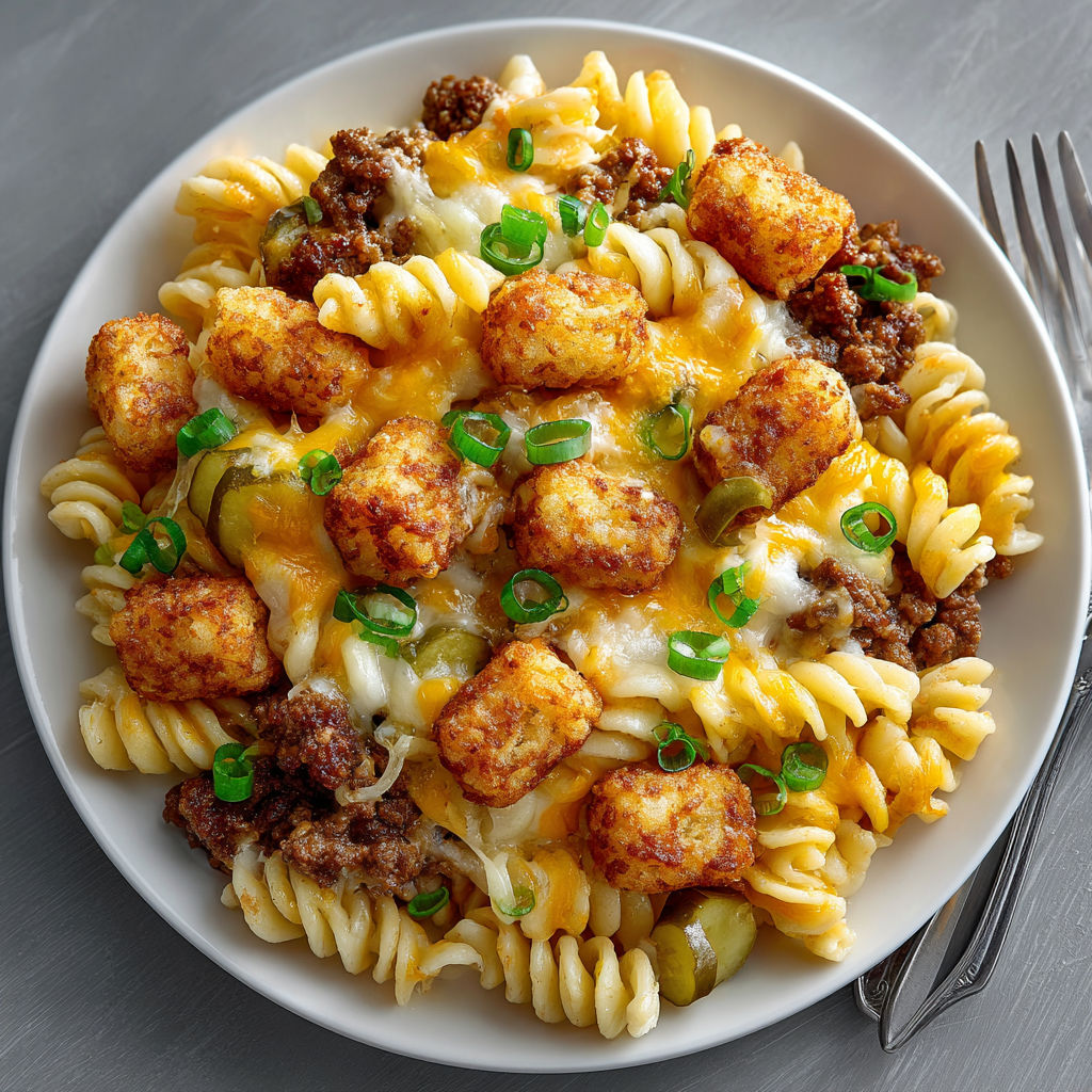 A plate of pasta with meat and cheese.