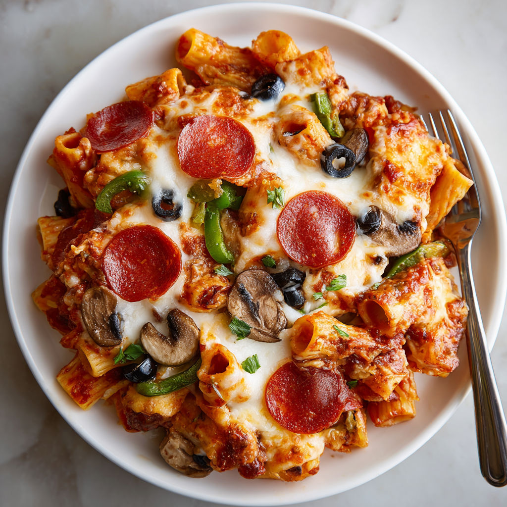 A plate of pasta with mushrooms and peppers.