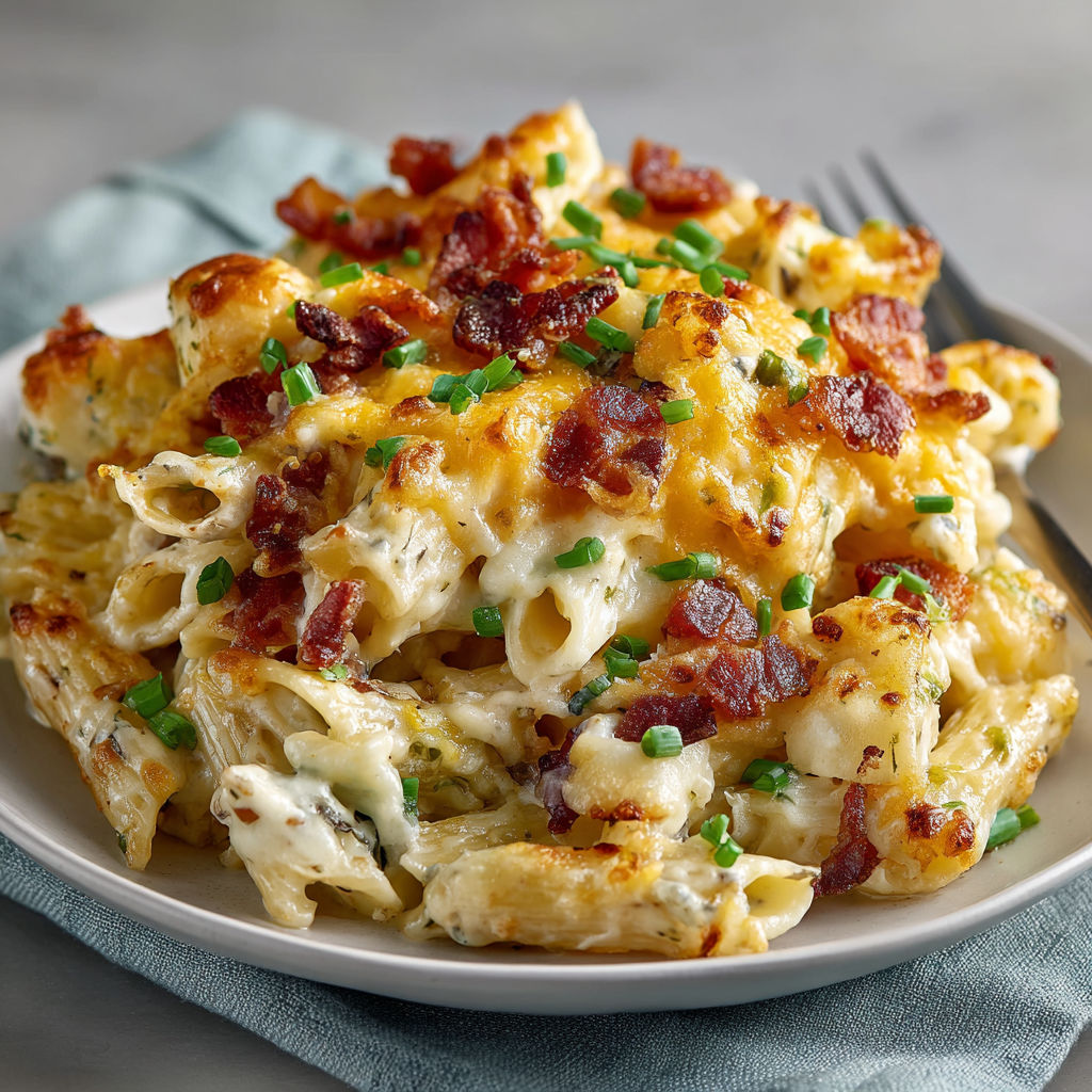 A plate of food with bacon and cheese on top.