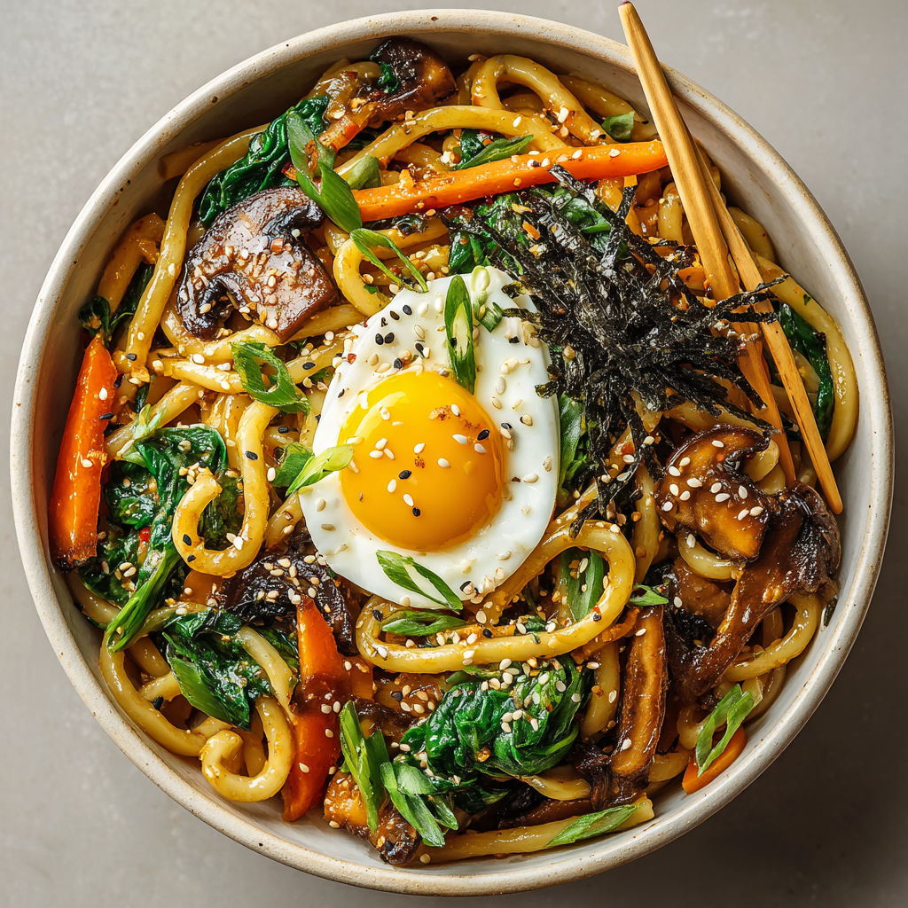 A bowl of Japanese Miso Butter Udon Fusion Bowl.