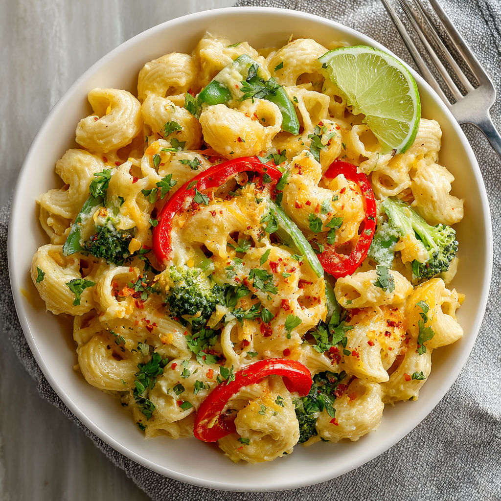 A bowl of creamy Thai curry mac and cheese mashup.