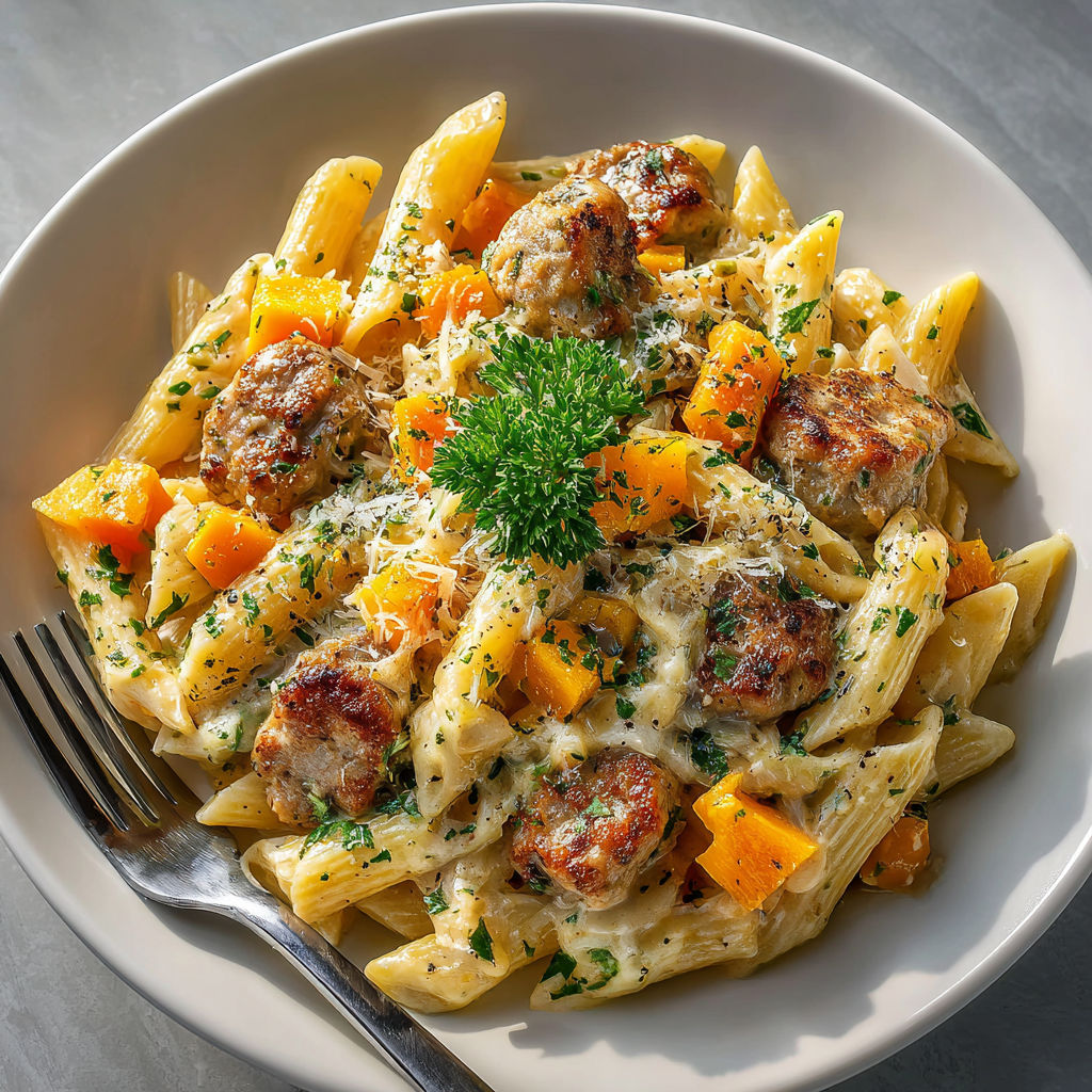 A plate of pasta with meatballs and cheese.
