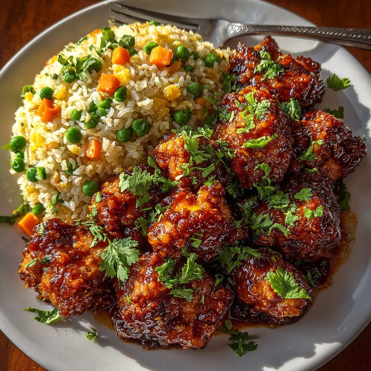 Juicy Honey BBQ Chicken & Pilaf Express plated with colorful vegetables and a glossy glaze