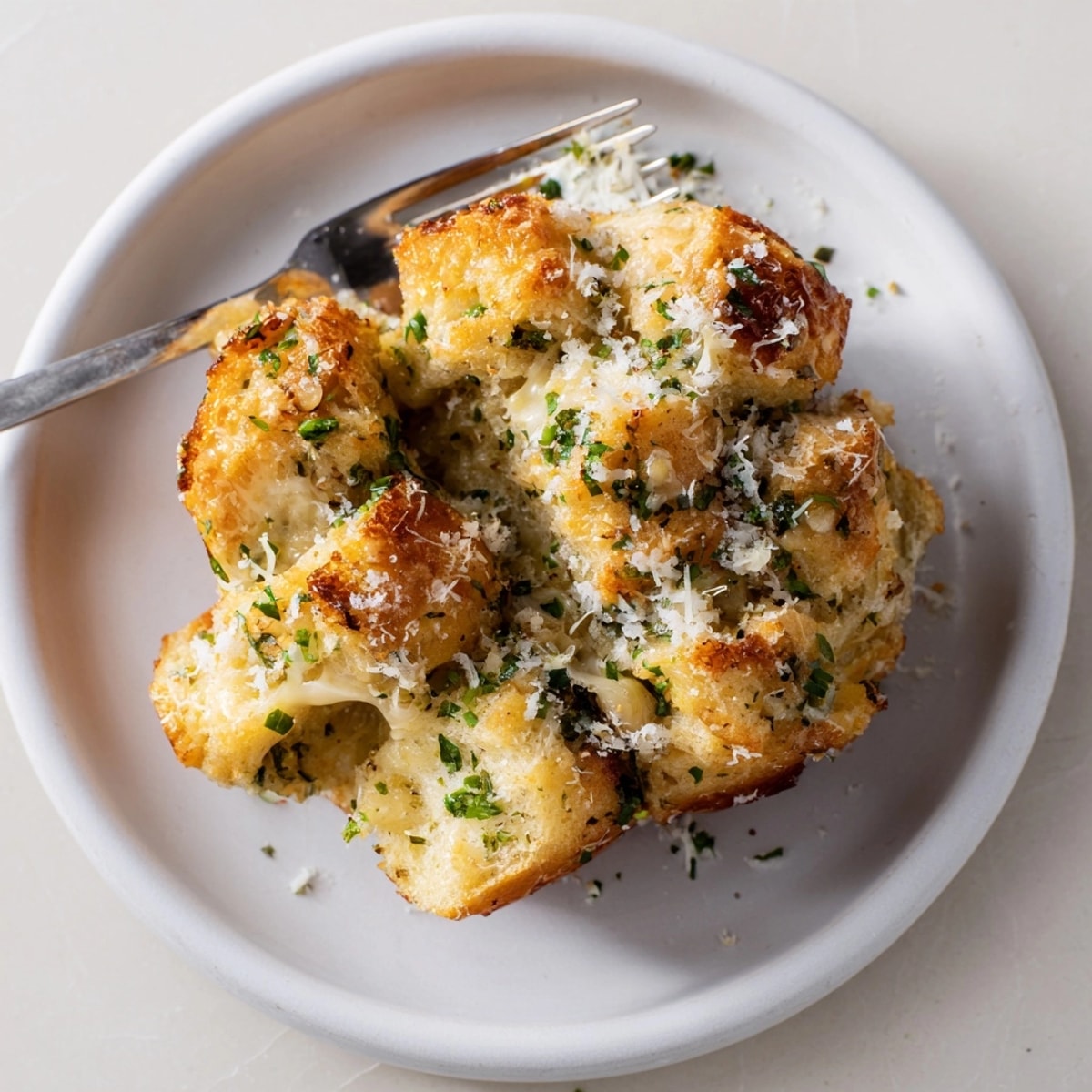 Homemade Garlic Parmesan Monkey Bread baked until golden brown and cheesy, a savory delight.