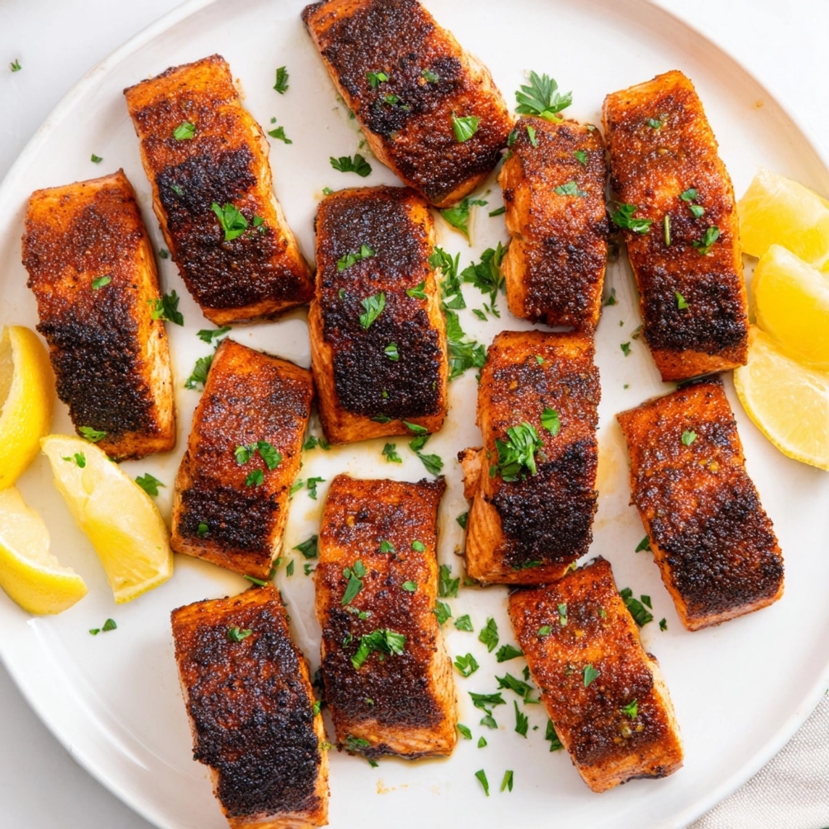 Cajun Blackened Salmon Bites recipe: Flaky, spicy, perfectly seared salmon ready to enjoy.