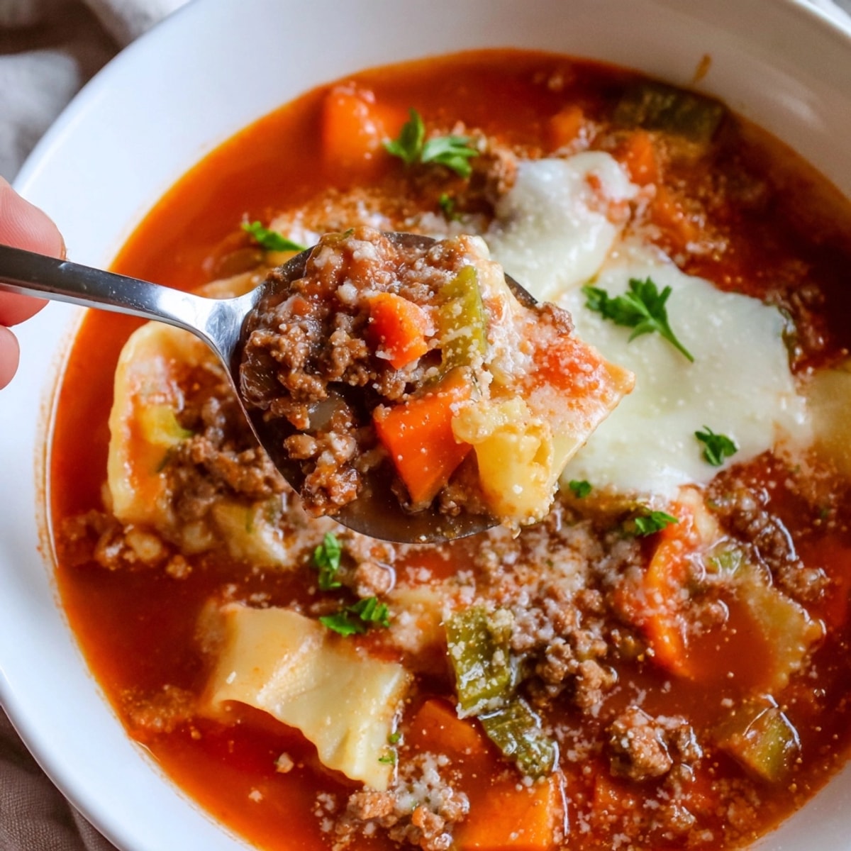 Creamy Gluten-Free Lasagne Soup with Truffle Oil, ready to enrich your next bowl.