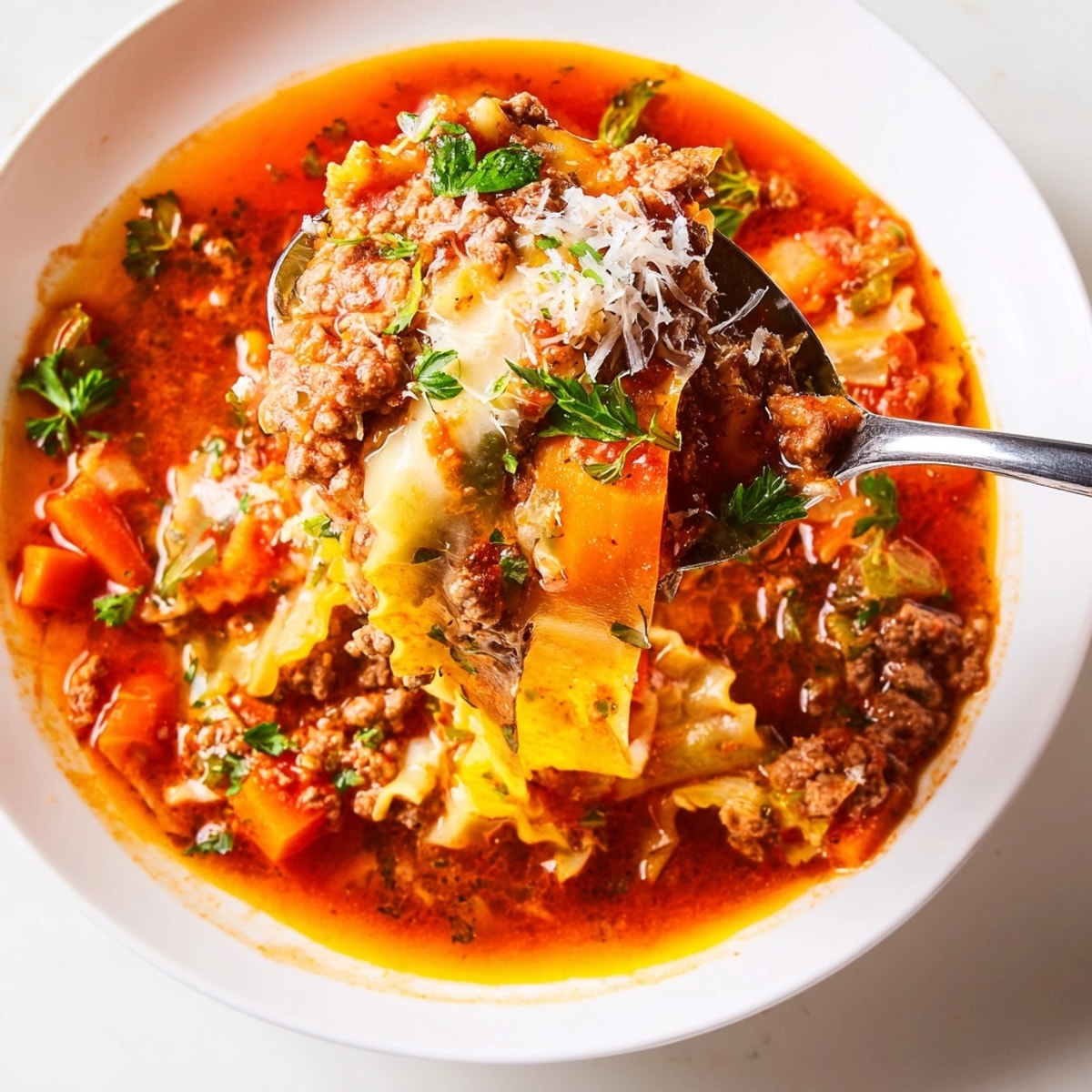 Rich Gluten-Free Lasagne Soup: ground beef, pasta, and cheese create inviting, warm layers.