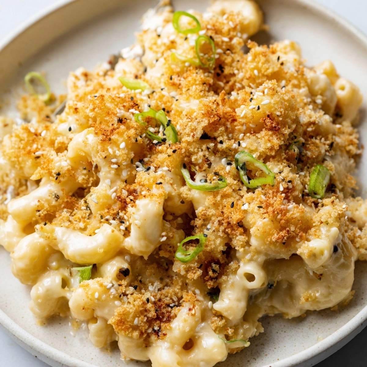 Golden-baked Katsu Curry Mac & Cheese, a flavorful fusion topped with crunchy panko.