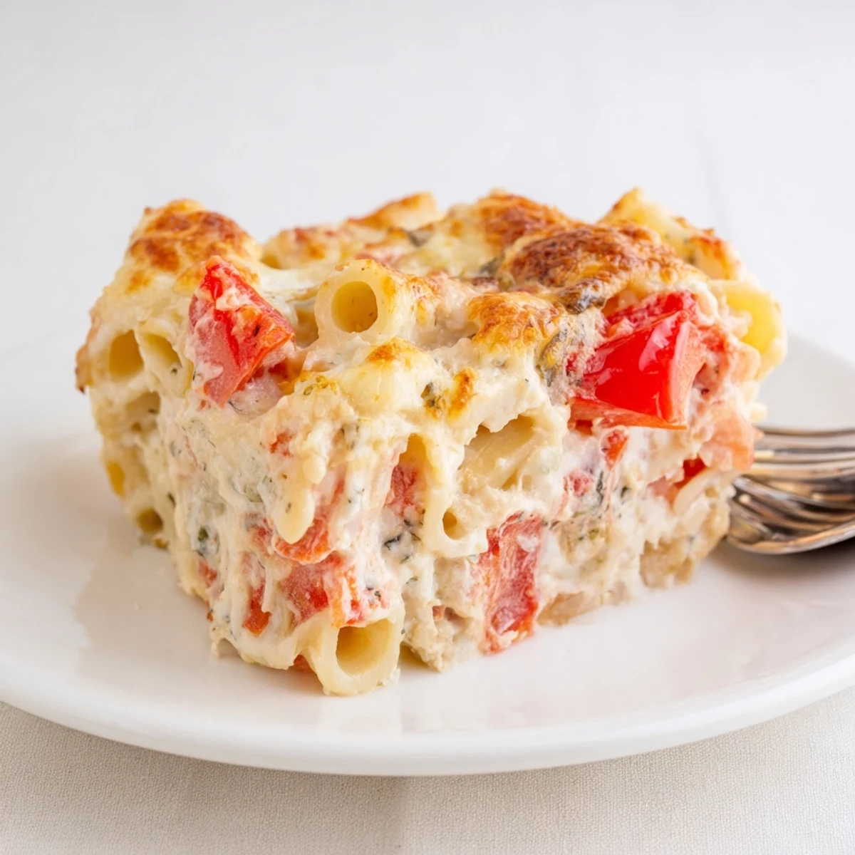 Baked Alfredo Ricotta Tomato Casserole, a comforting dinner with rich flavors and layers.