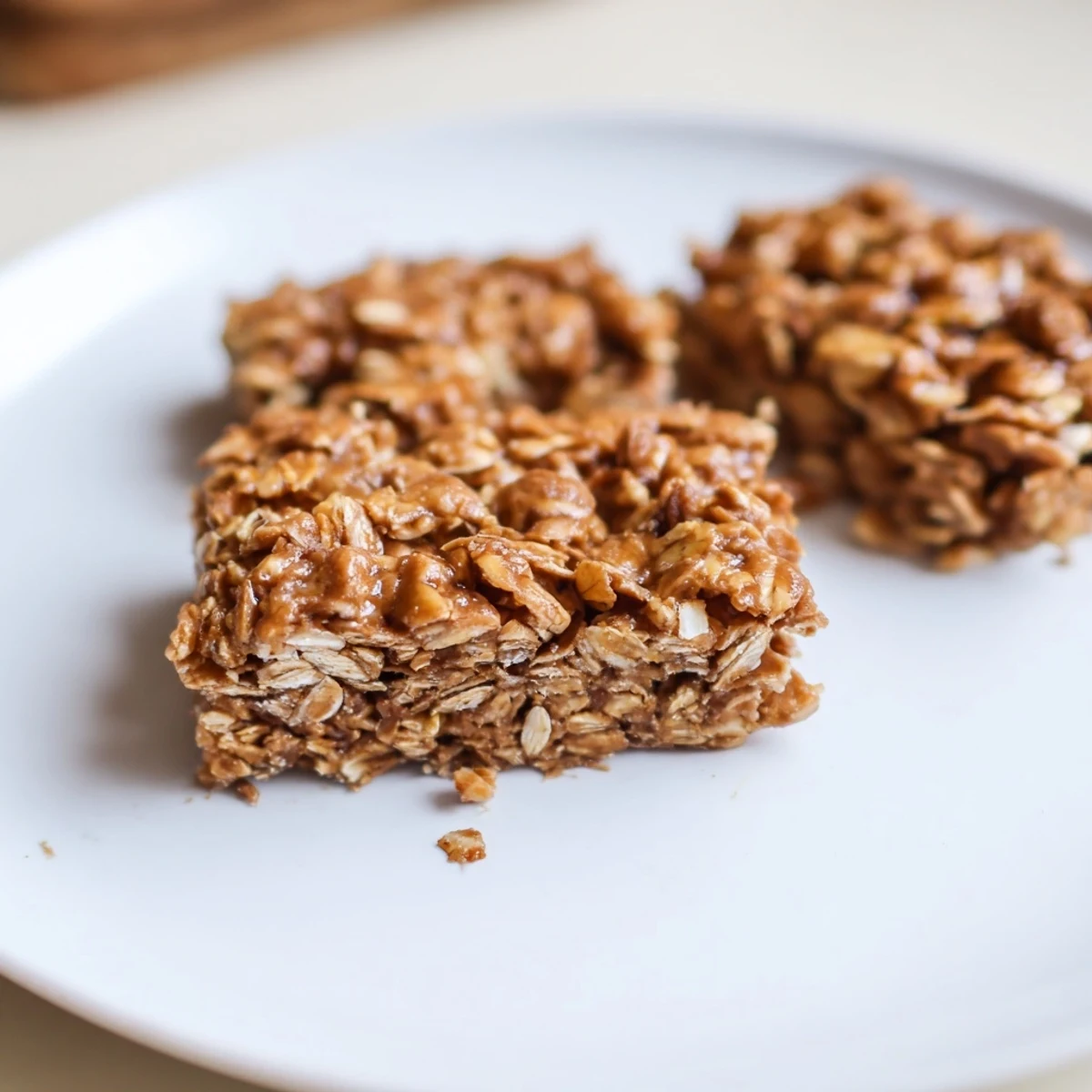 Delicious peanut butter flax granola squares, perfect for quick breakfast or snack time.