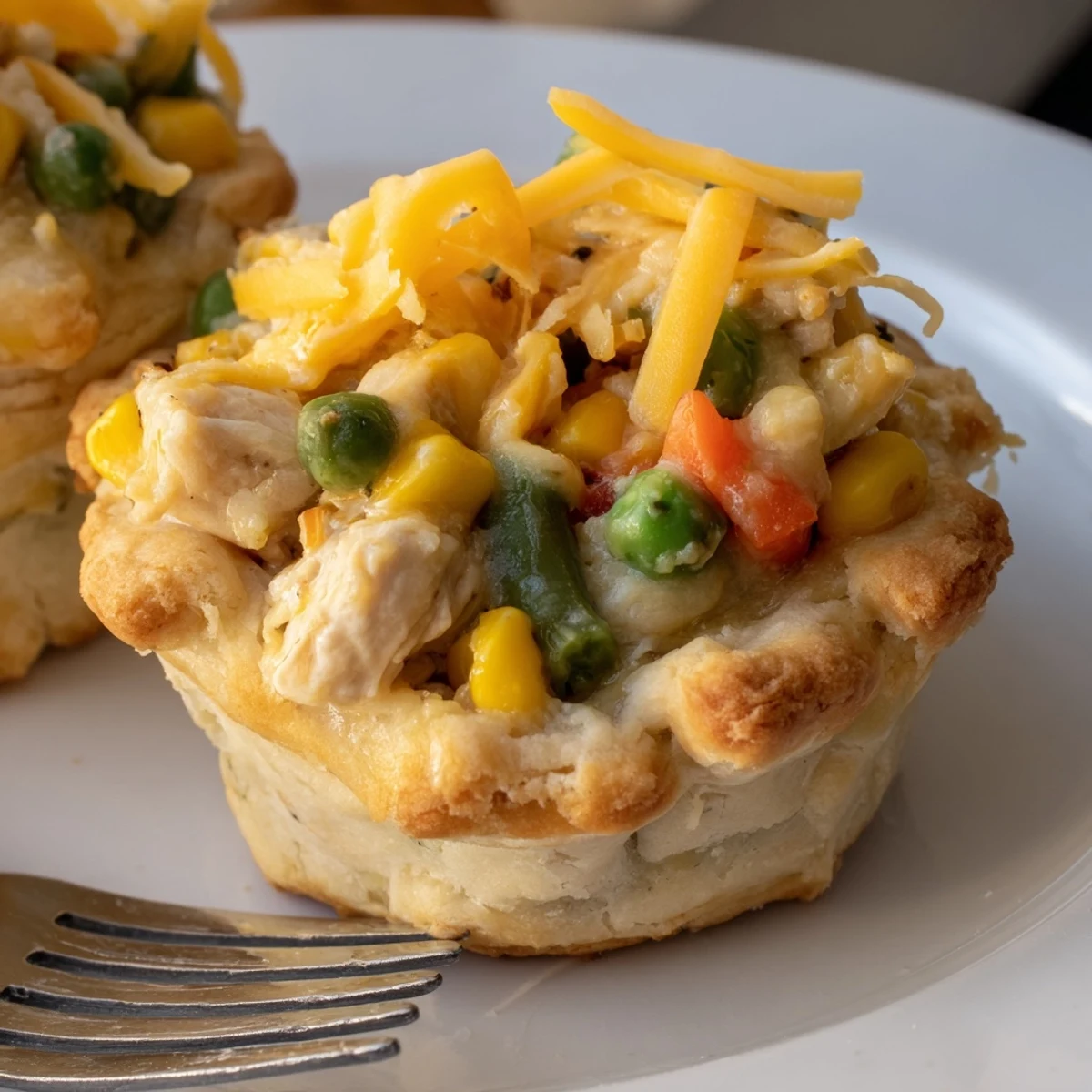 Savory Cajun Chicken Ranch Pot Pie Cups baked in flaky biscuit dough, ideal for snacking.