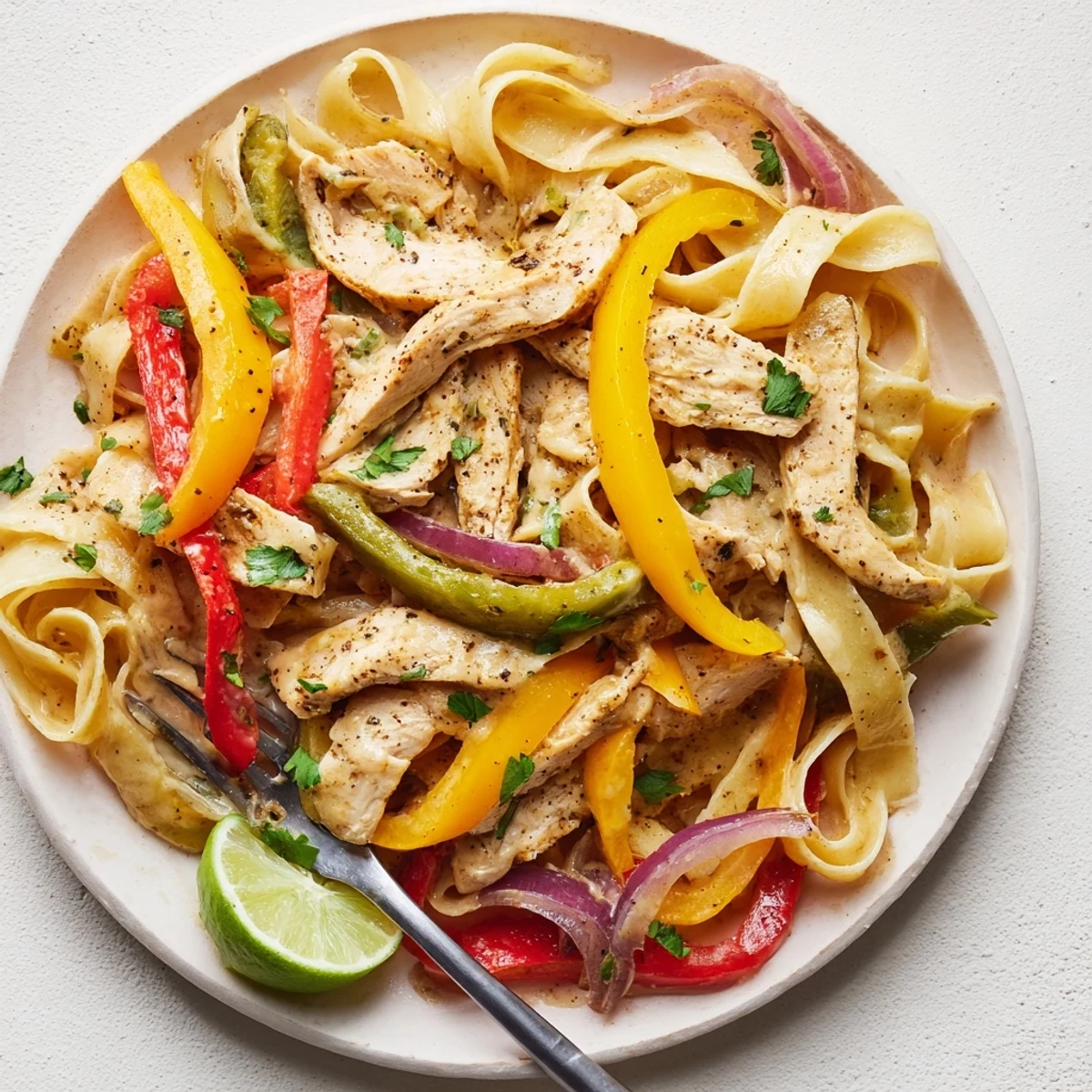 Rich and flavorful Alfredo Chicken Fajita Pasta, featuring tender chicken and creamy sauce.