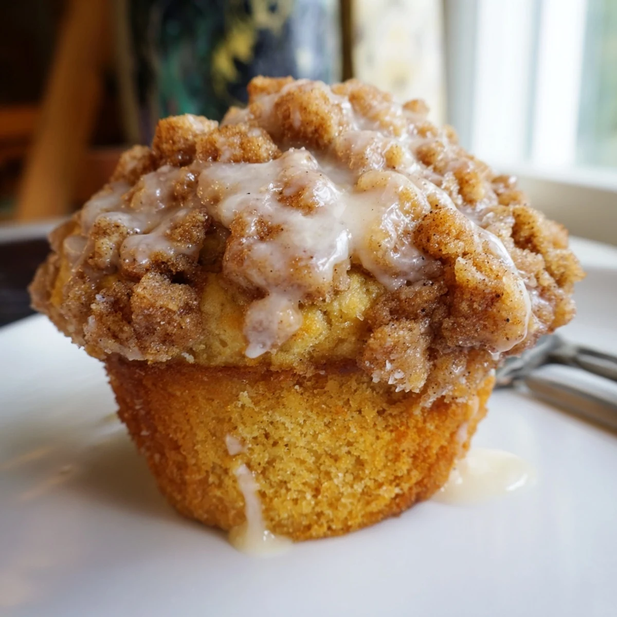 Fluffy Festive Eggnog Christmas Cookie Muffins topped with spiced cookie crumble delight.