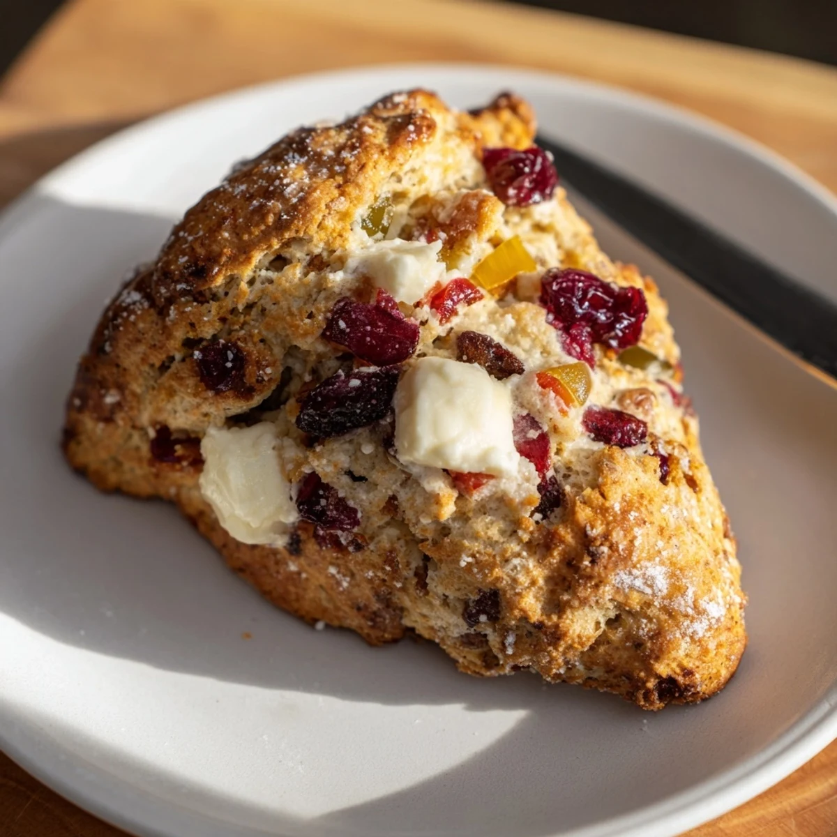 Warm, savory cranberry jalapeño dip scones topped with sugar, a delightful treat.