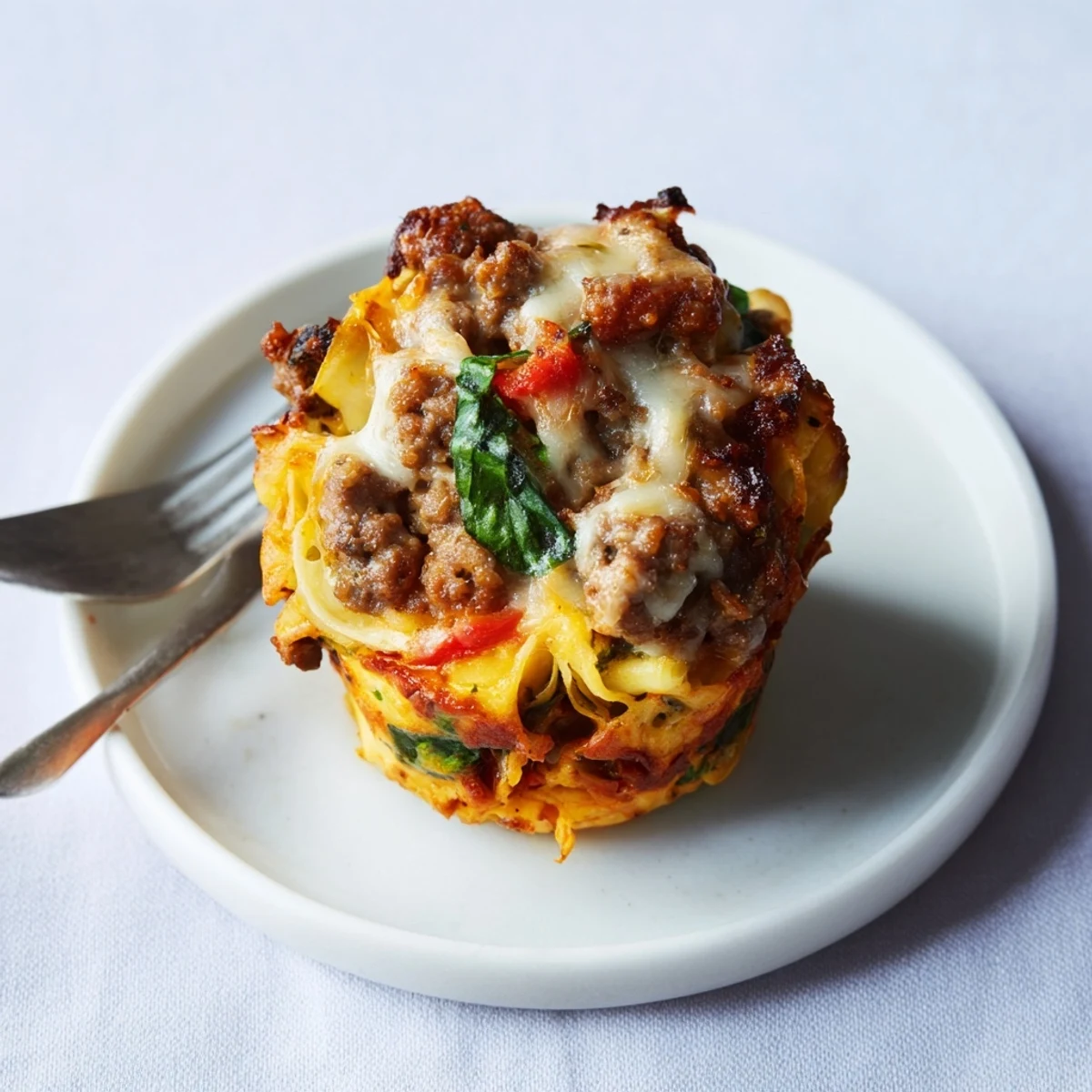 A warm tray of Spicy Lasagne Soup Egg Muffins, bursting with savory Italian flavors.