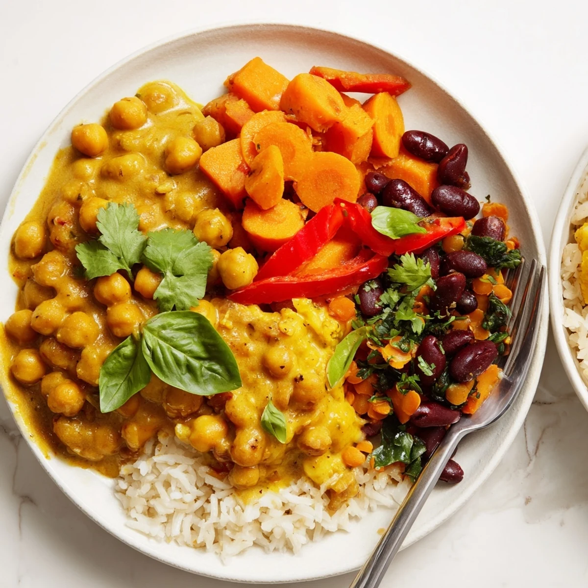 Aromatic Indian Chickpea Curry simmered with coconut milk, topped with fresh cilantro for extra flavor.