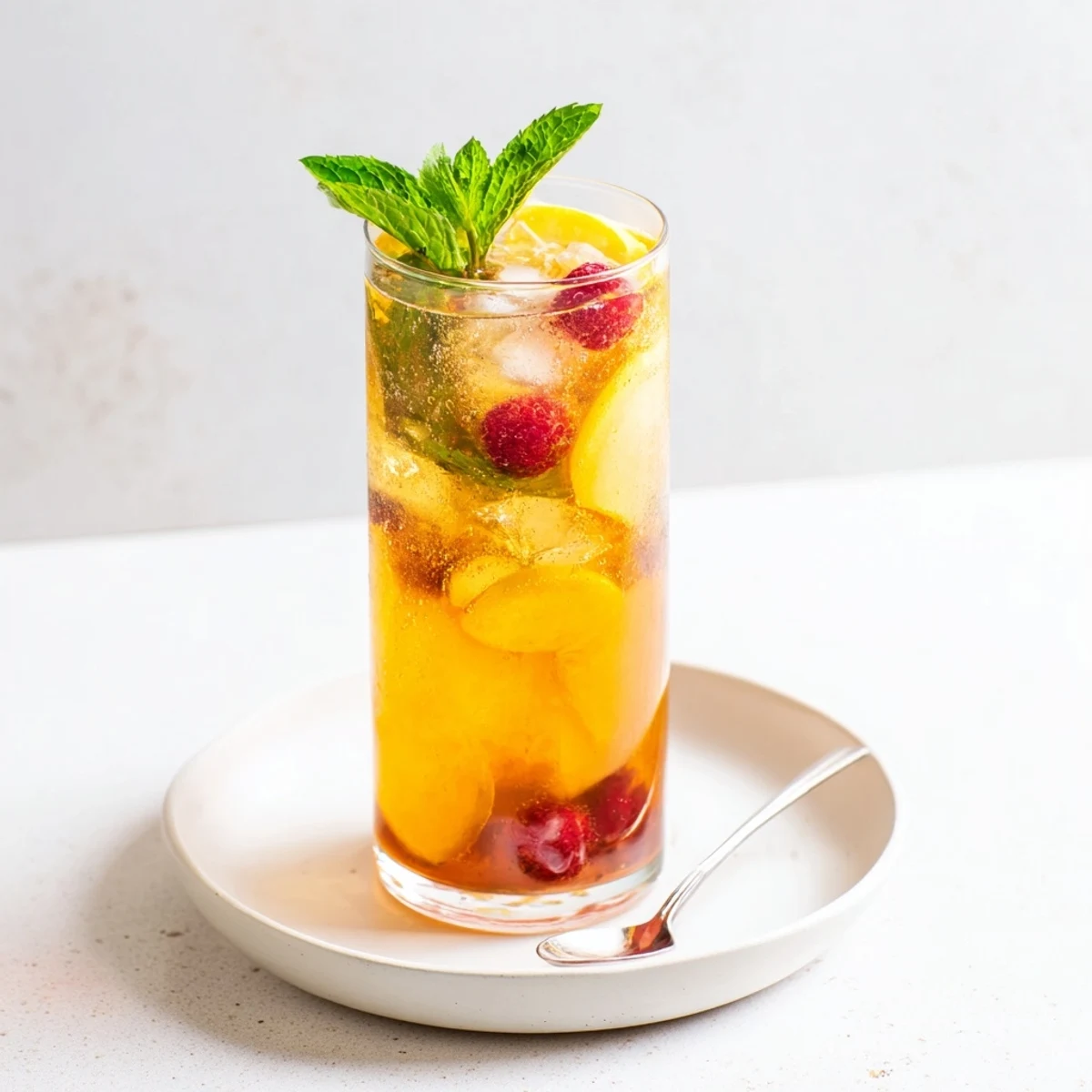 Homemade kombucha-style mocktails brewed with fresh berries and zesty lemon slices.  
