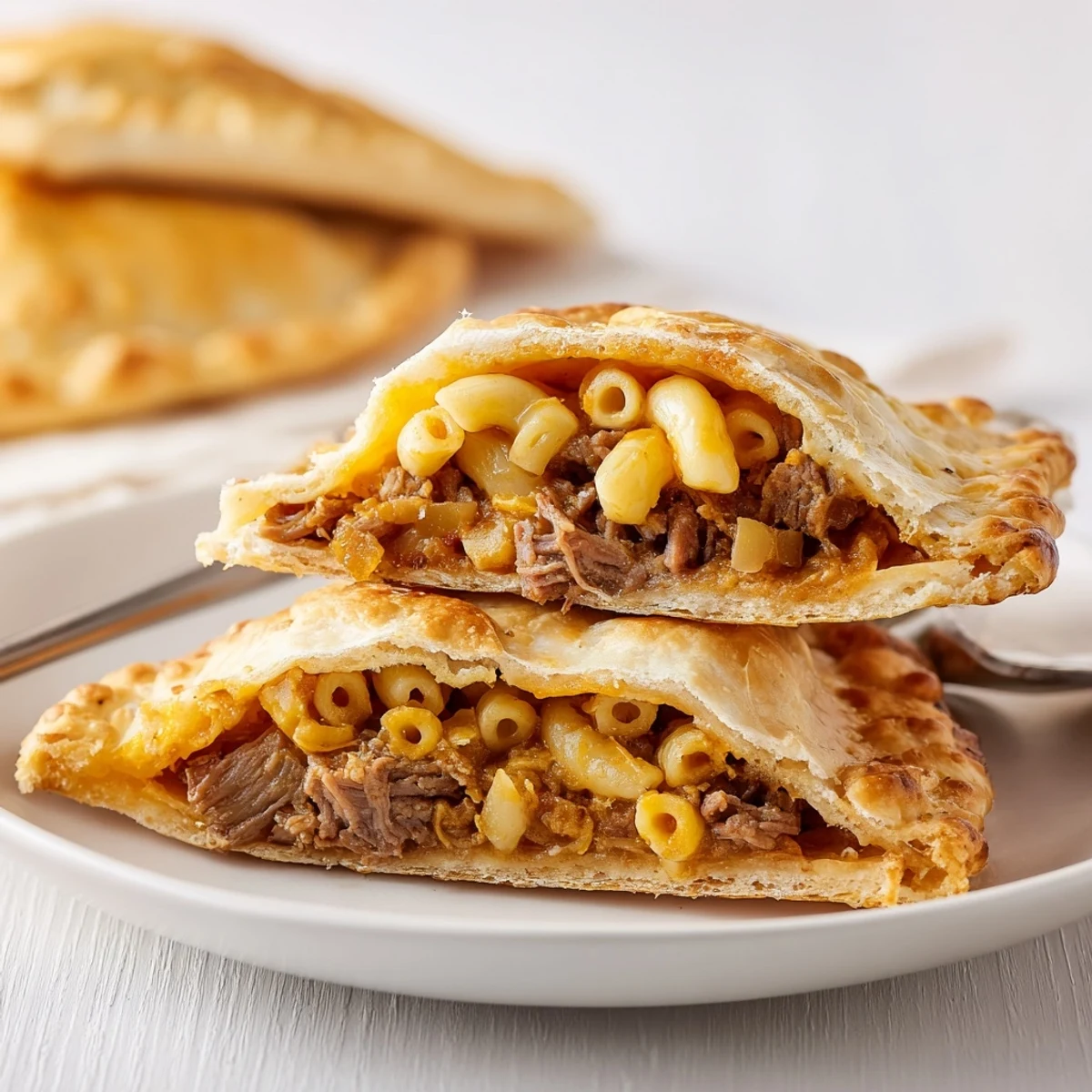 Aromatic smoked brisket and creamy mac n cheese empanadas golden brown and flaky.