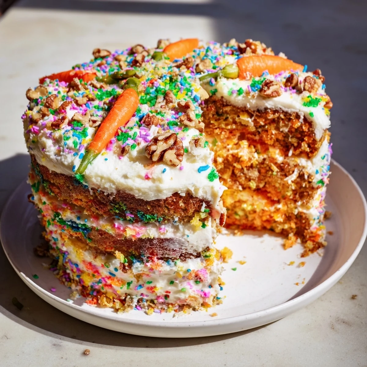 Moist Silly Carrot Cake with whimsical cream cheese frosting, a delightful dessert delight.