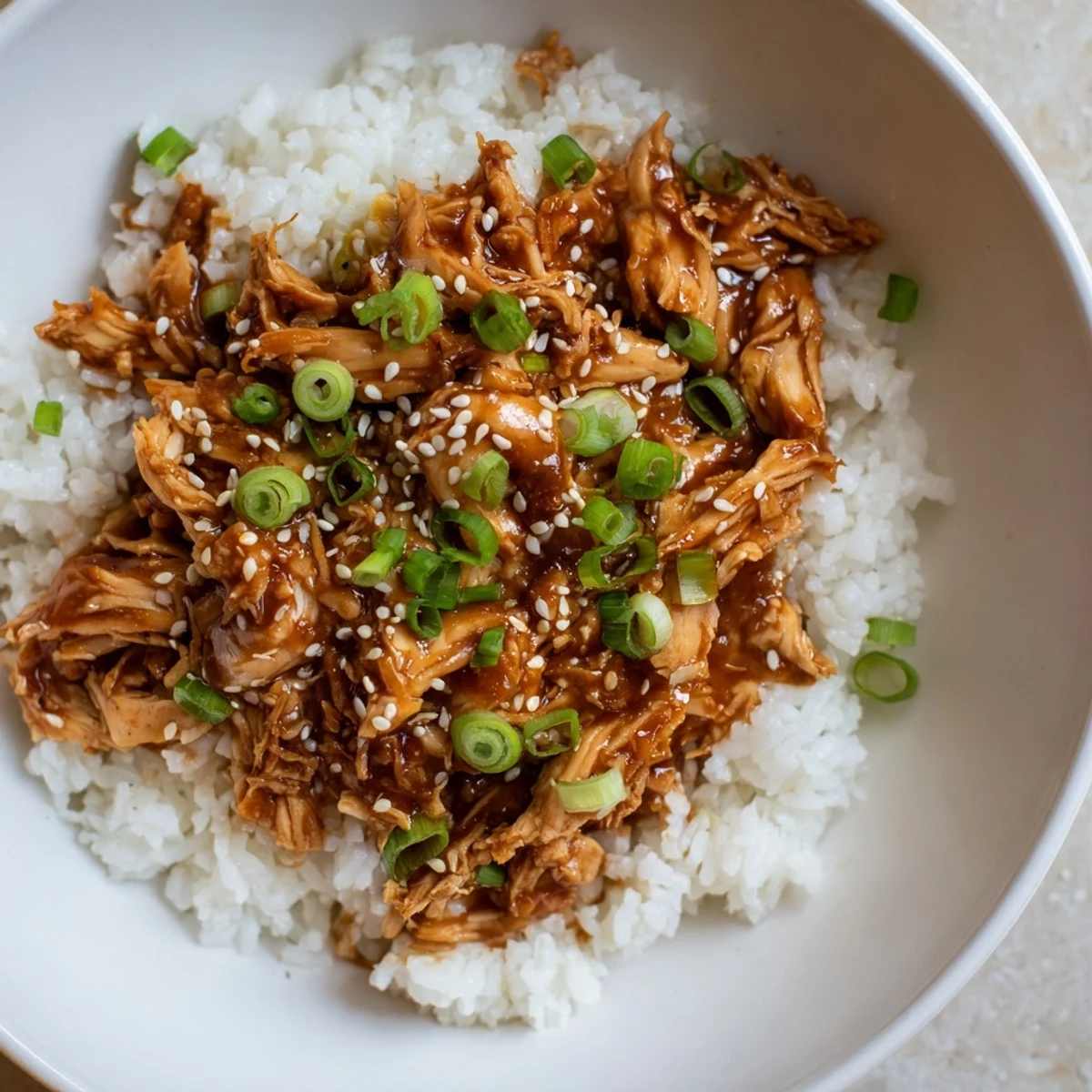 Flavorful slow cooker teriyaki chicken, a perfect weeknight dinner, paired with tender rice.