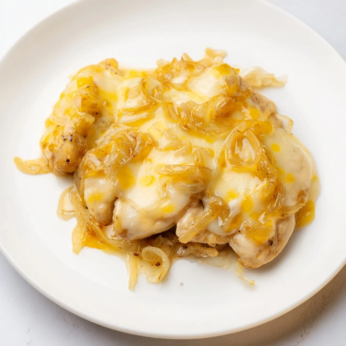 Imagine savory, gluten-free, Instant Pot French Onion Chicken, topped with melted cheese, ready to be devoured.