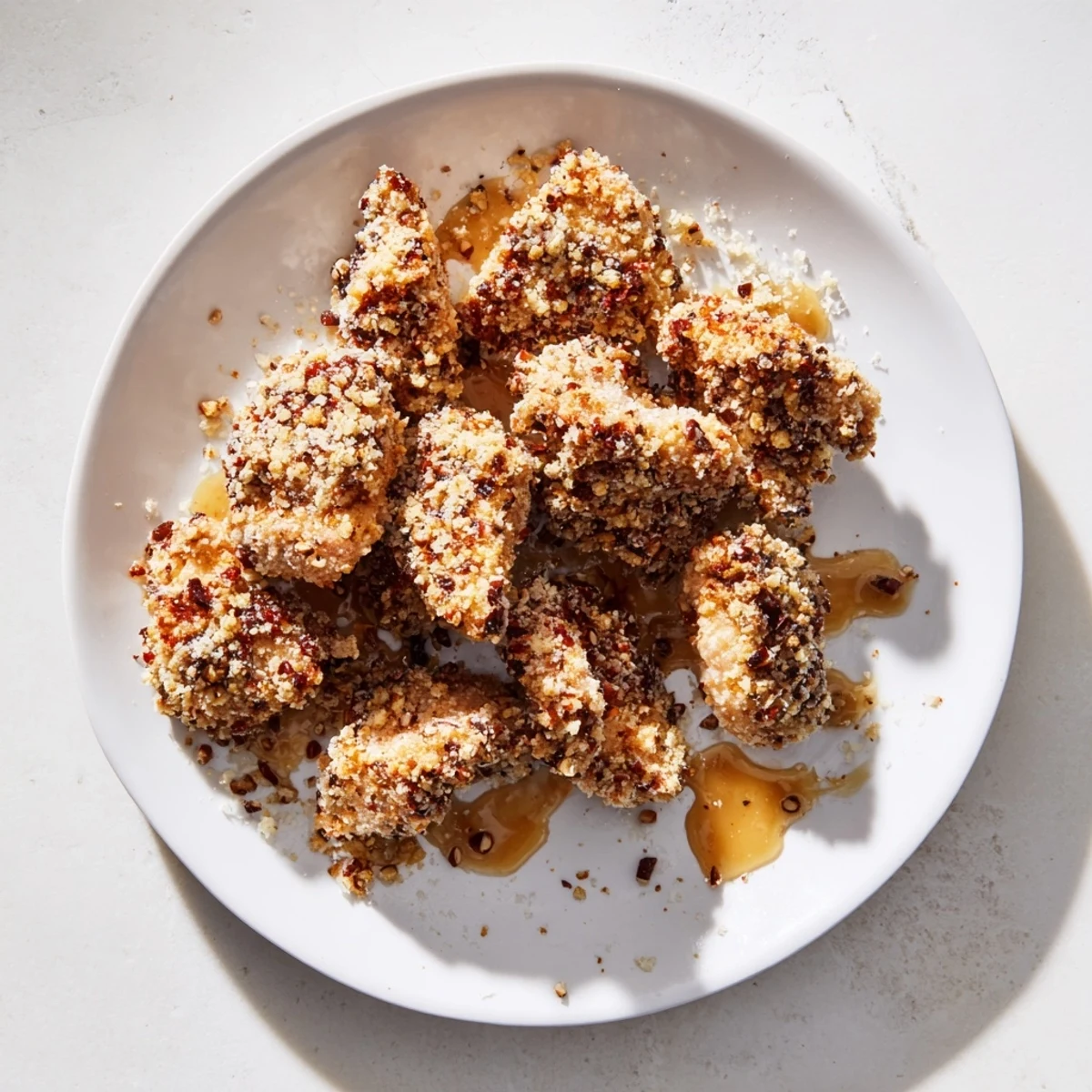 These bite-sized Pecan-Crusted Maple Dijon Chicken pieces are perfectly cooked and glazed beautifully.