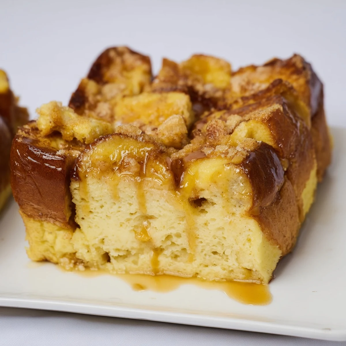 Delicious French Toast Bake, topped with cinnamon sugar and baked to golden perfection; a breakfast treat.