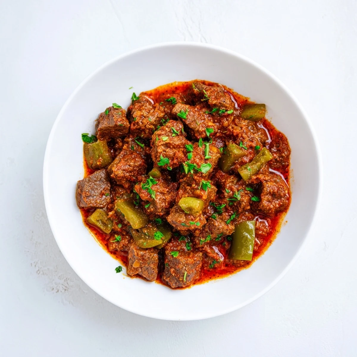 Hearty goulash with beef and tender pasta, a comforting, steaming bowl ready to enjoy.