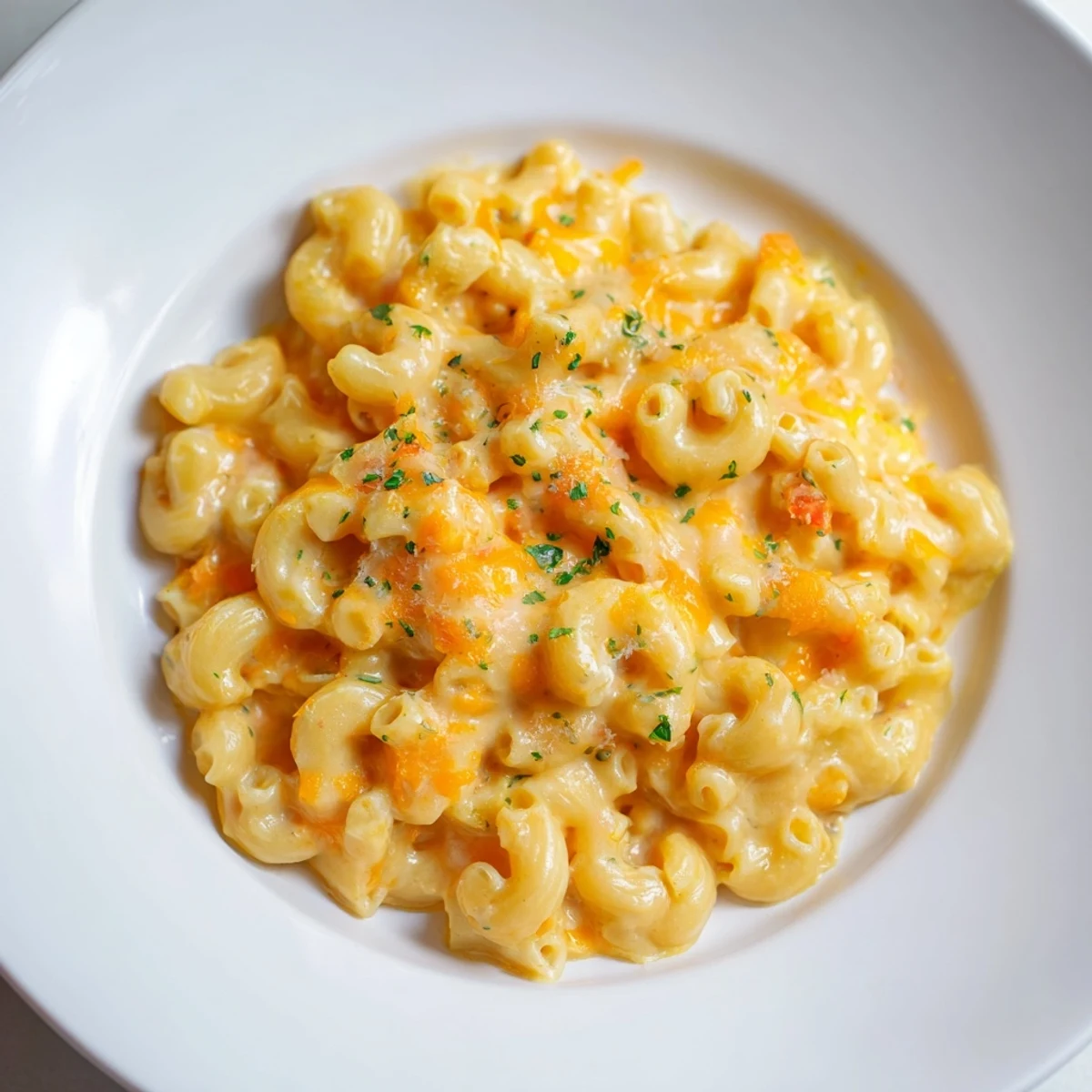 Creamy One-Pot Butternut Squash Mac & Cheese, bubbling hot with melted cheddar and Parmesan cheese.