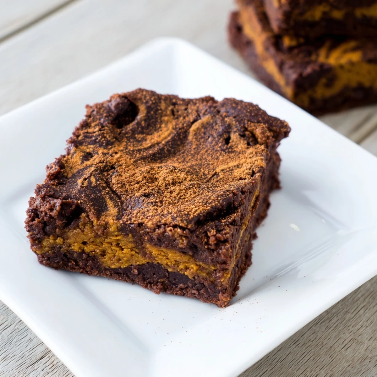 Warm, fudgy Pumpkin Workout Brownies, just pulled from the oven, offering a delightful treat.