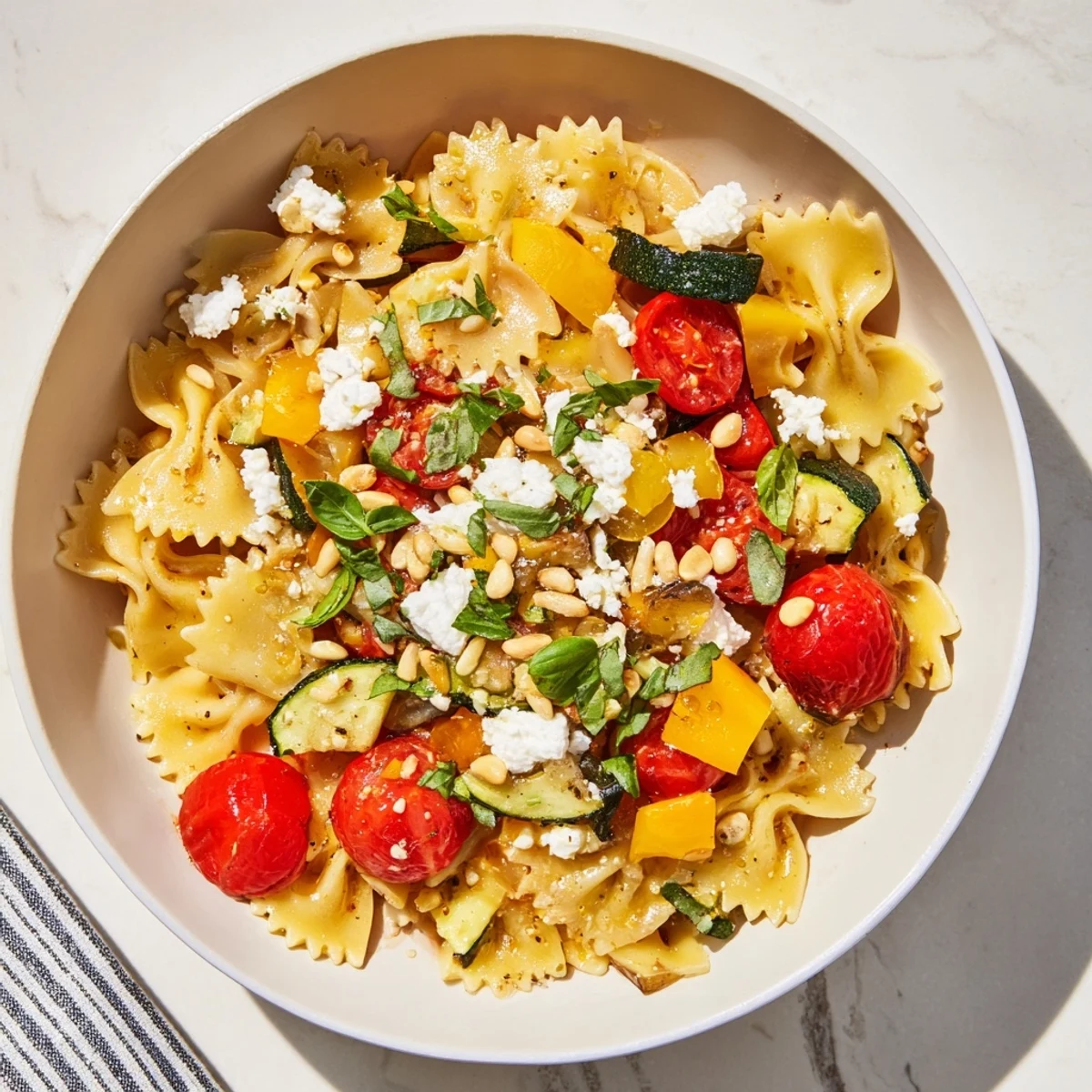 Enjoy the delicious blend of flavors in this tempting Festive Bow Tie Pasta Platter, perfect for a gathering.