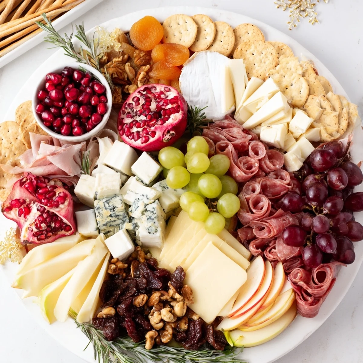 A close-up of a beautifully arranged Winter Wonderland Grazing Tray offering a delightful spread for holiday celebrations.