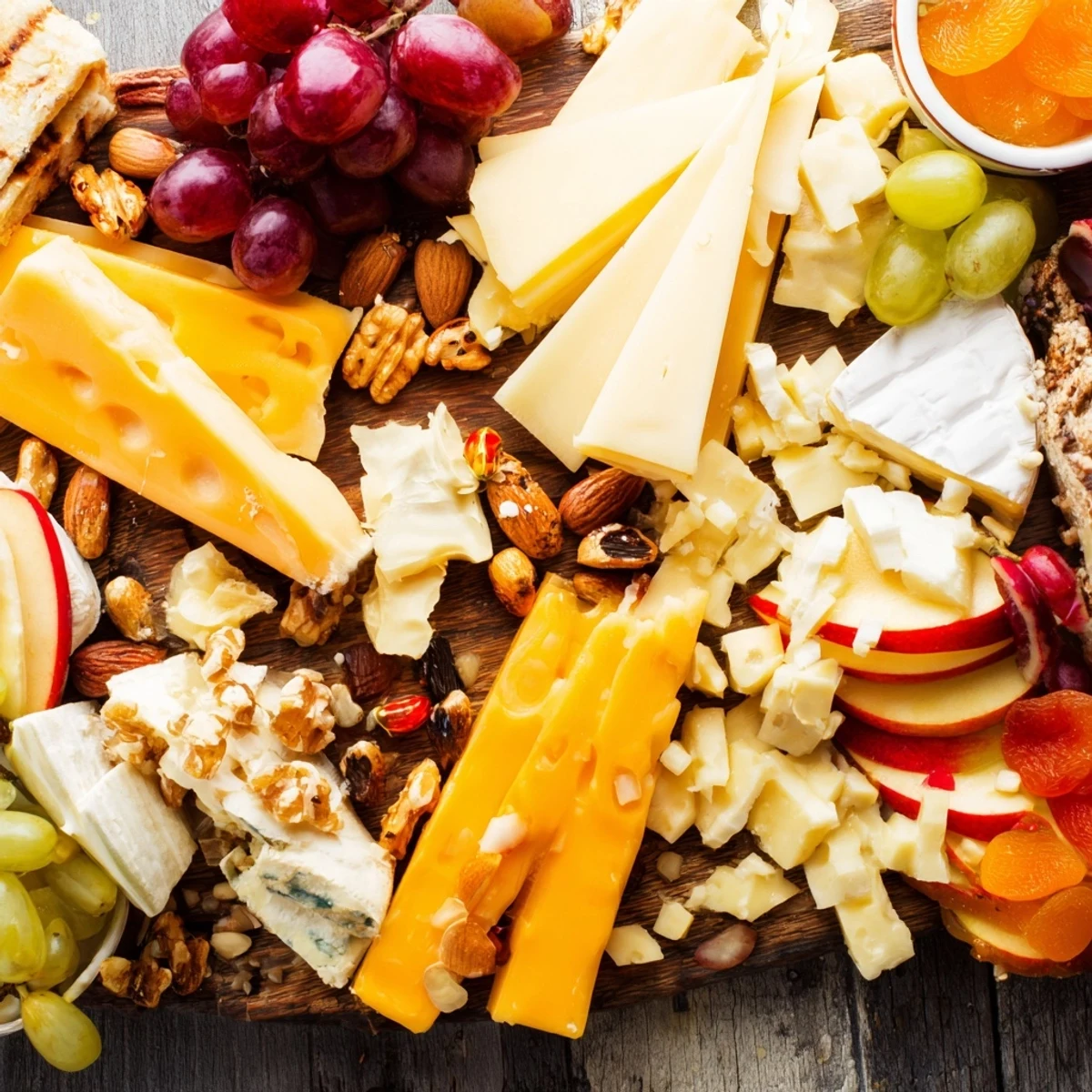 Taste the harvest with this Cornucopia board; featuring glistening grapes, sharp cheddar, plus crunchy nuts and figs.