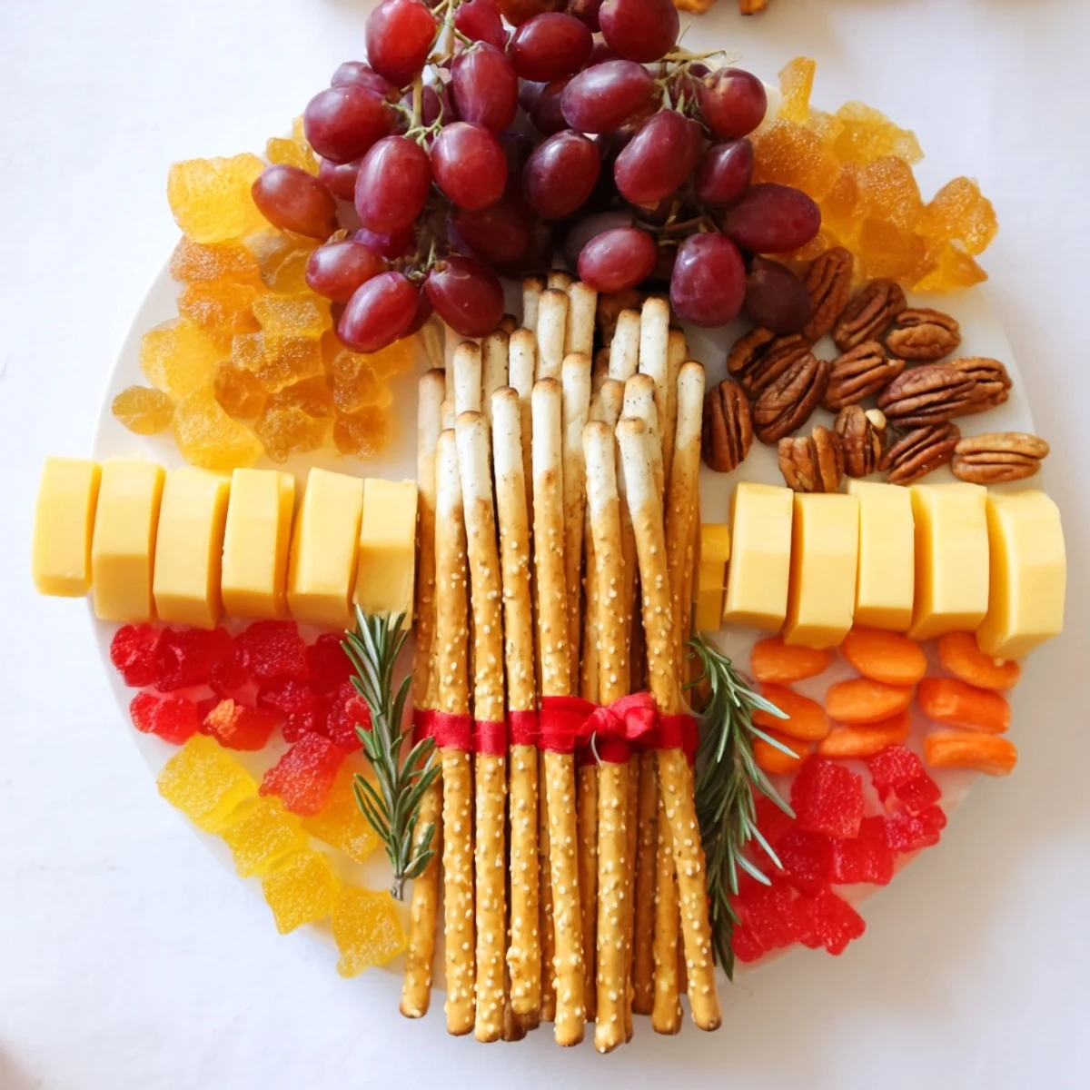 A delicious Flickering Fire Log Snack Board, featuring vibrant fruits and cheeses, ready for sharing on a wooden board.