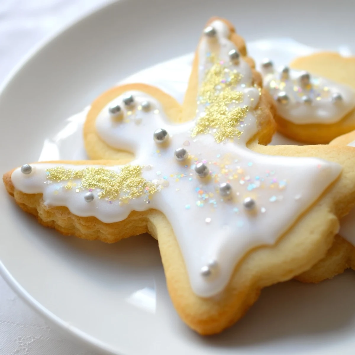 Delicate, buttery Biscuits Anges de Noël cookies shaped like angels, ready for sharing and gifting.