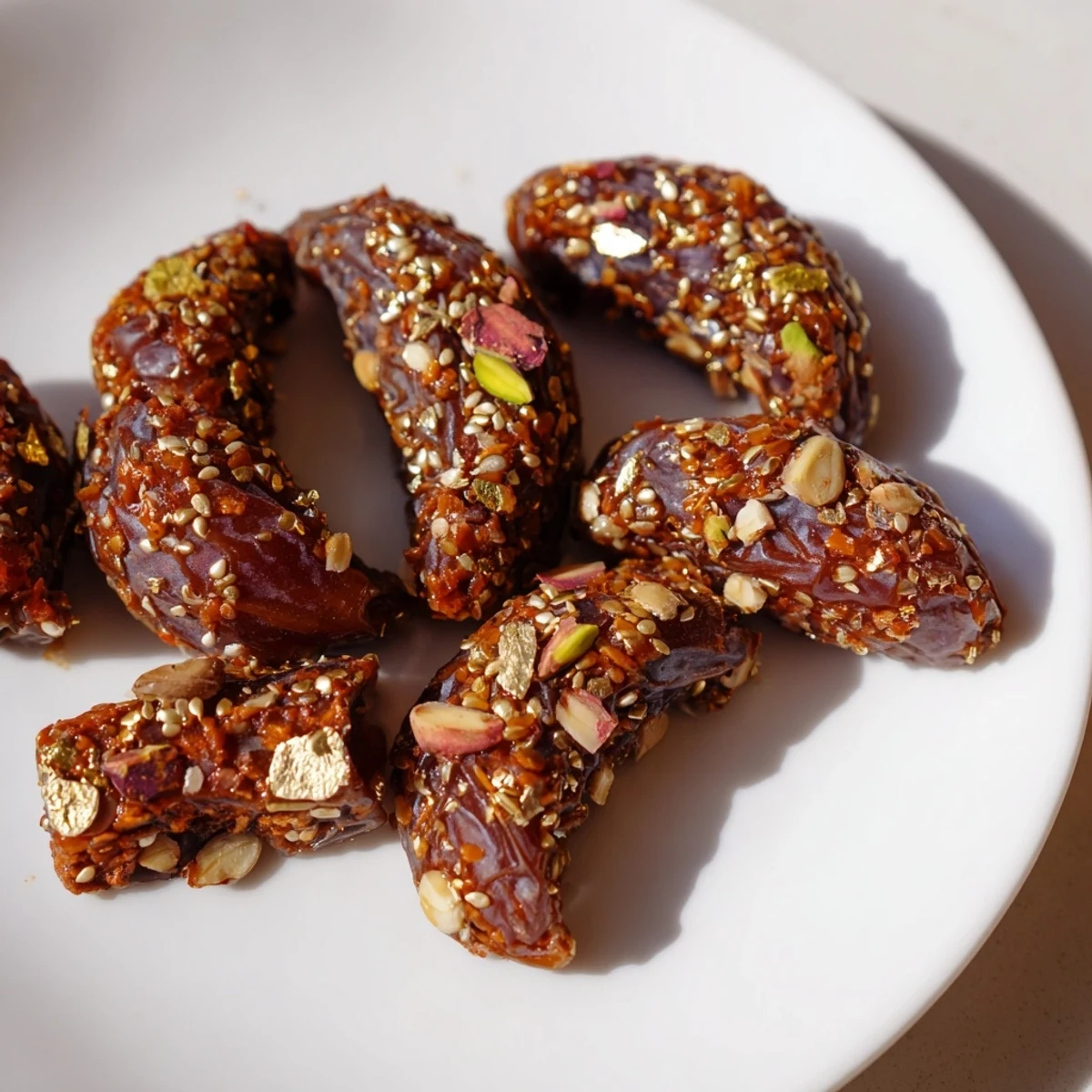 Close-up of a festive Lunar and Star Date Platter, showcasing creamy nut fillings within date shapes.