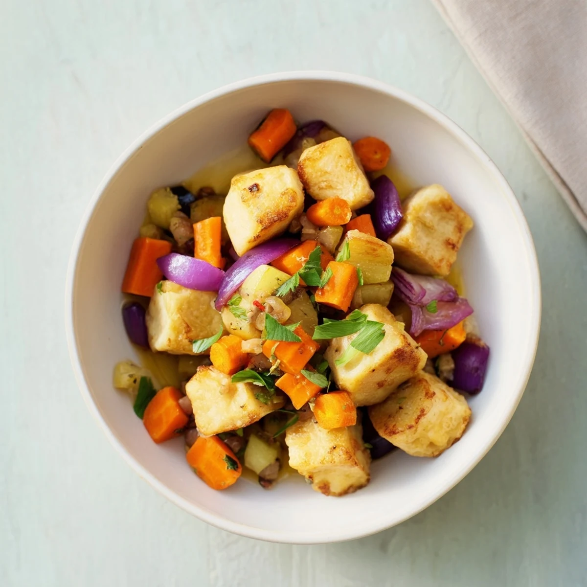 A warm, flavorful sweet lamb platter, perfect for babies, featuring diced carrots and zucchini.