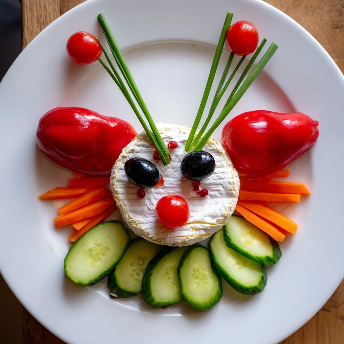 Colorful platter of Coccinelle Amusante Planche Pique-Nique ready to serve, featuring creamy cheese and fresh veggies.
