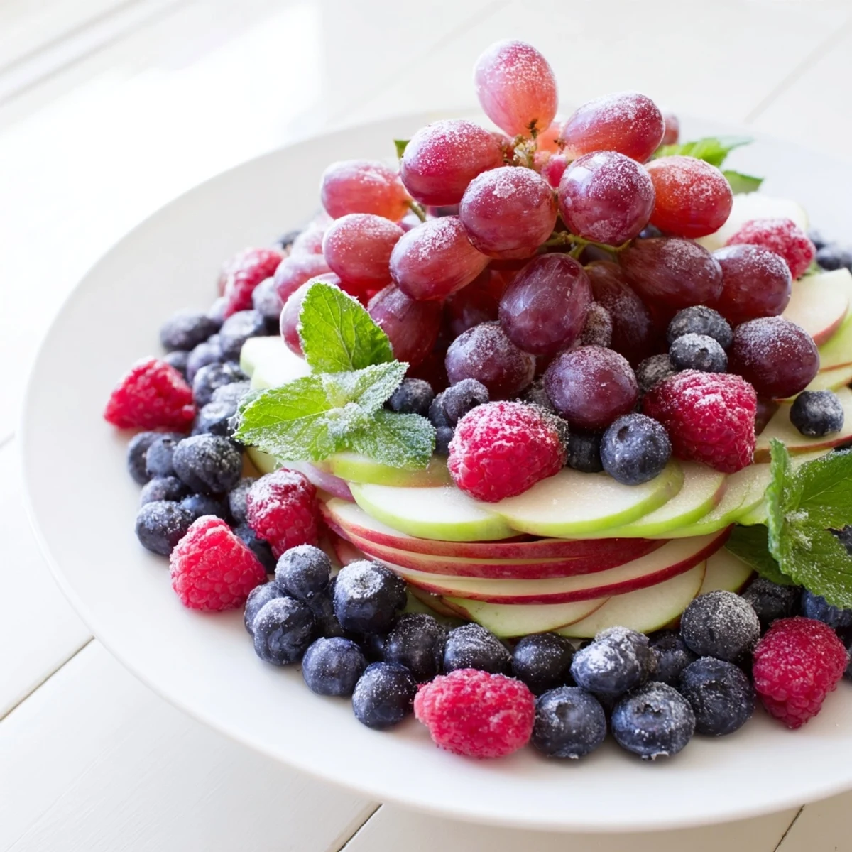 Festive Winter Berry Wreath fruit board with glistening fresh berries, ready for serving this holiday season.