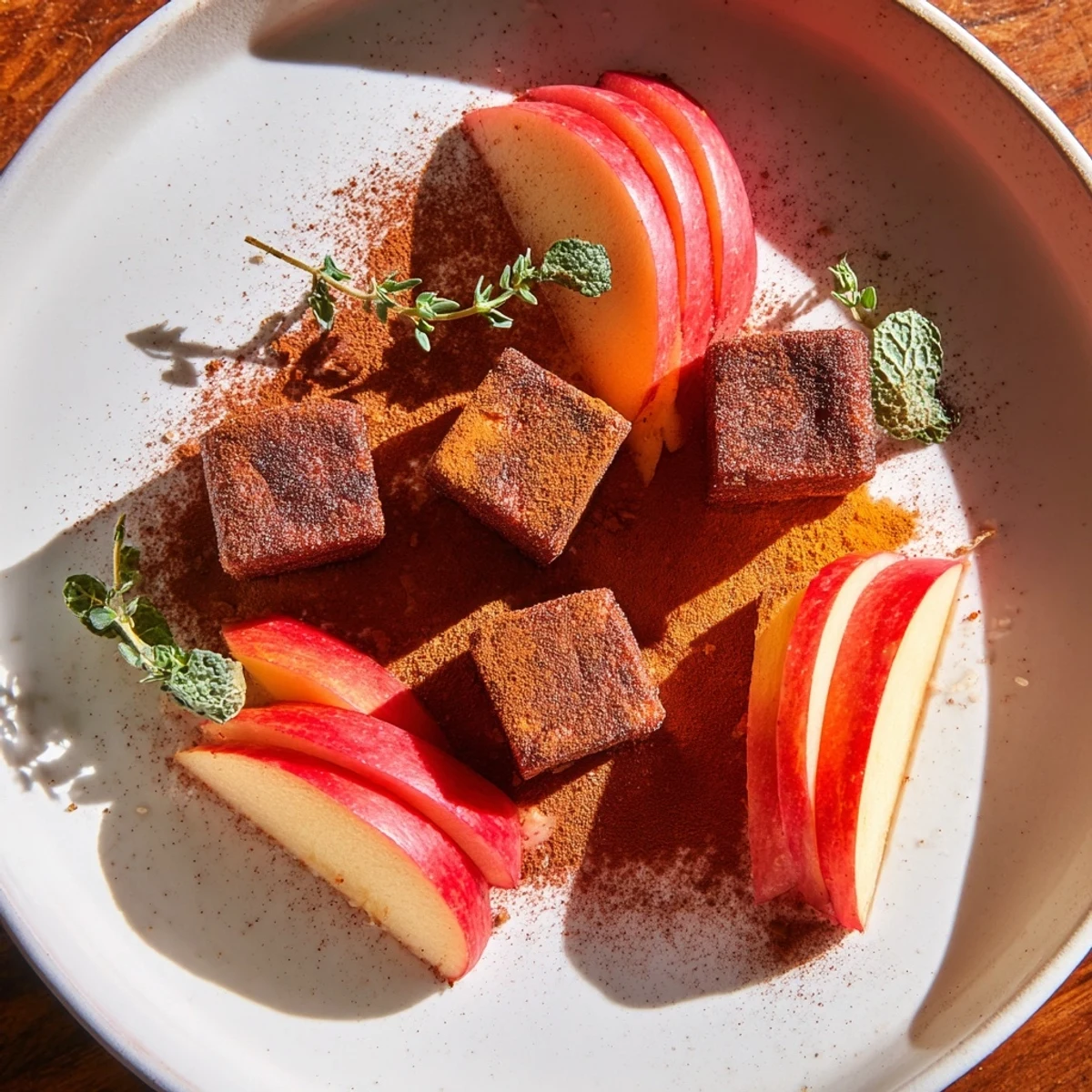 A close-up shows the delicious The Autumn Ember arrangement with apples surrounding paprika-dusted cheese cubes.