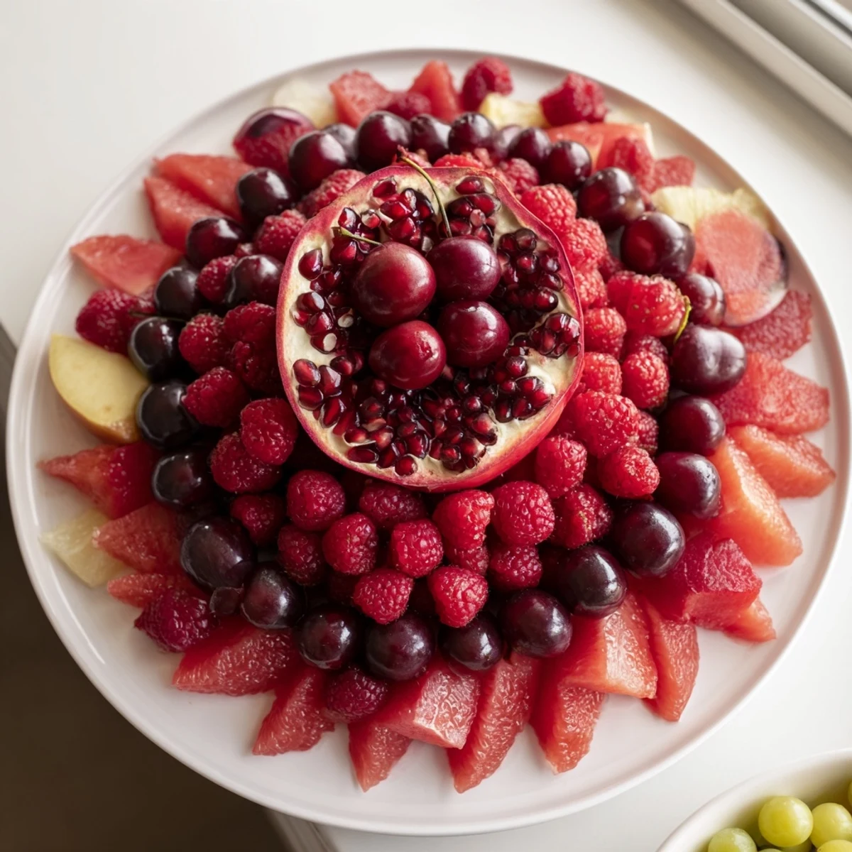 Vibrant image of The Pomegranate Pivot fruit platter, showcasing a refreshing display of sweet, juicy fruits.