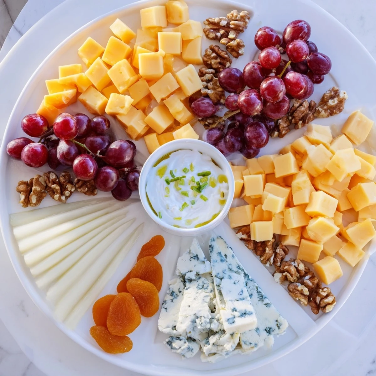 Inviting image of a meticulously arranged Celtic Cross Cheese Platter, showcasing various cheeses and accompaniments.