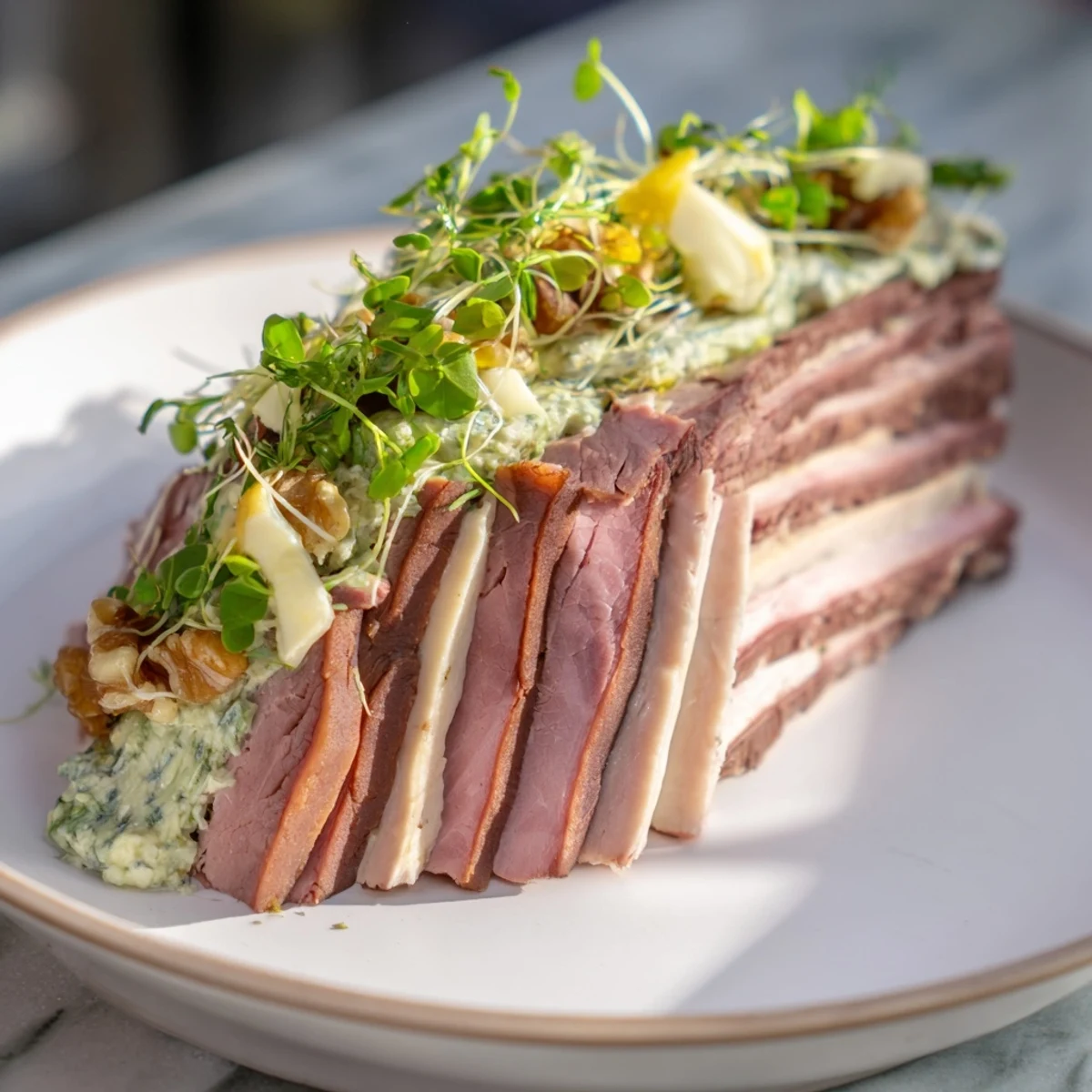 Imagine the amazing presentation: layers of meat embracing a vibrant blue river in the Grand Canyon Rim.